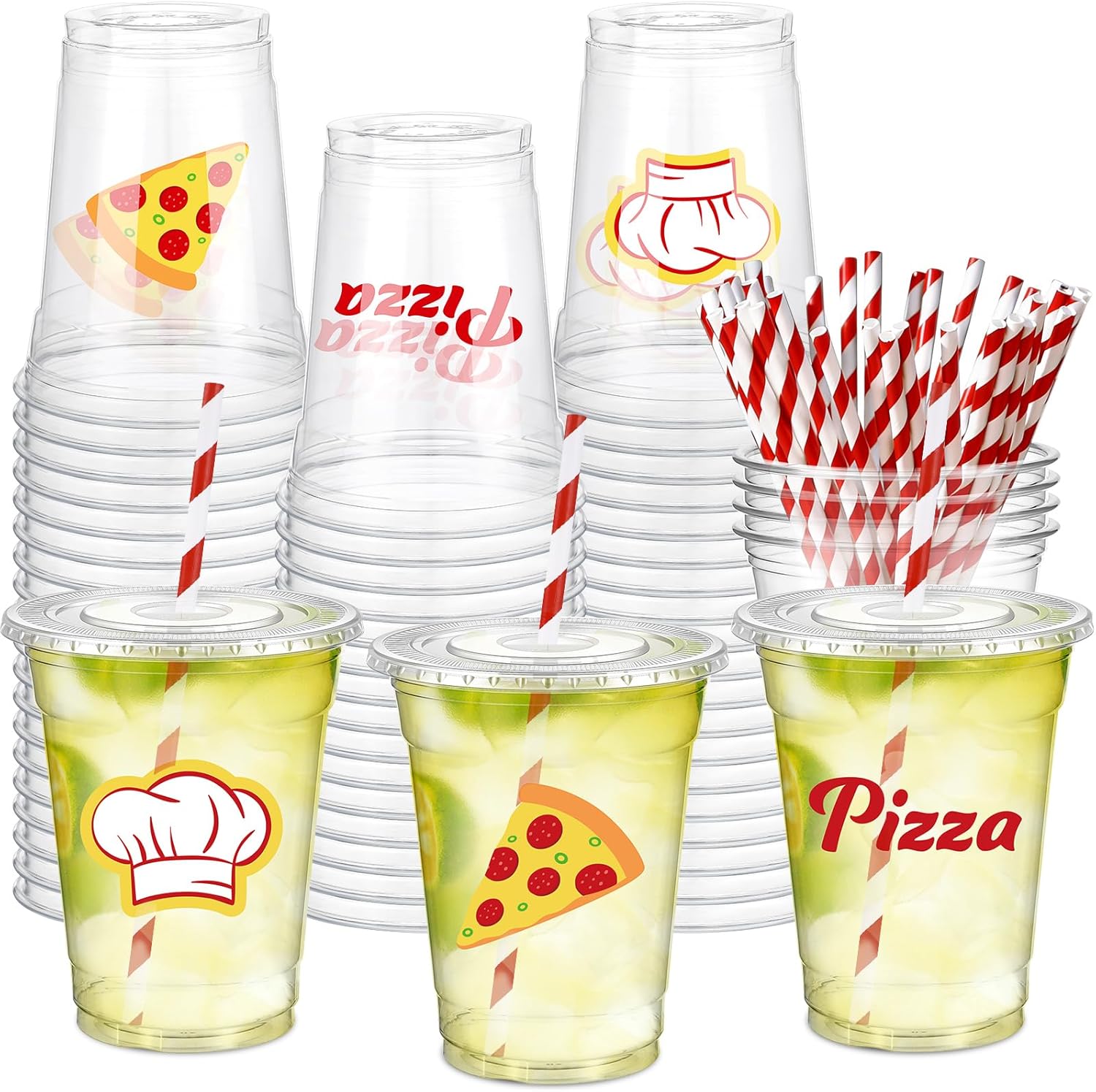 Newtay 60 Pcs Bowling Cups Bulk 12oz Bowling Themed Plastic Cups with Lids Straws Sport Party Favors for Birthday Baby Shower Decorations