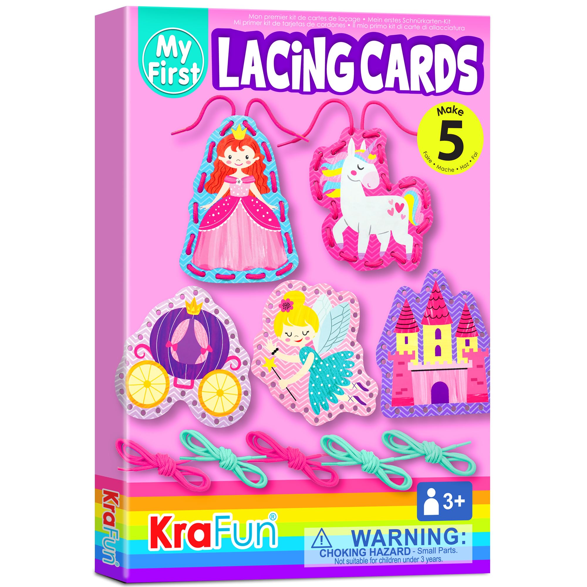 Krafun Kit Di Carte Di Allacciatura Unicorno Per Bambini 3+ Anni, 5 Progetti Fai Da Te (Principessa, Unicorno, Castello), Istruzioni, Giocattolo Educativo-image