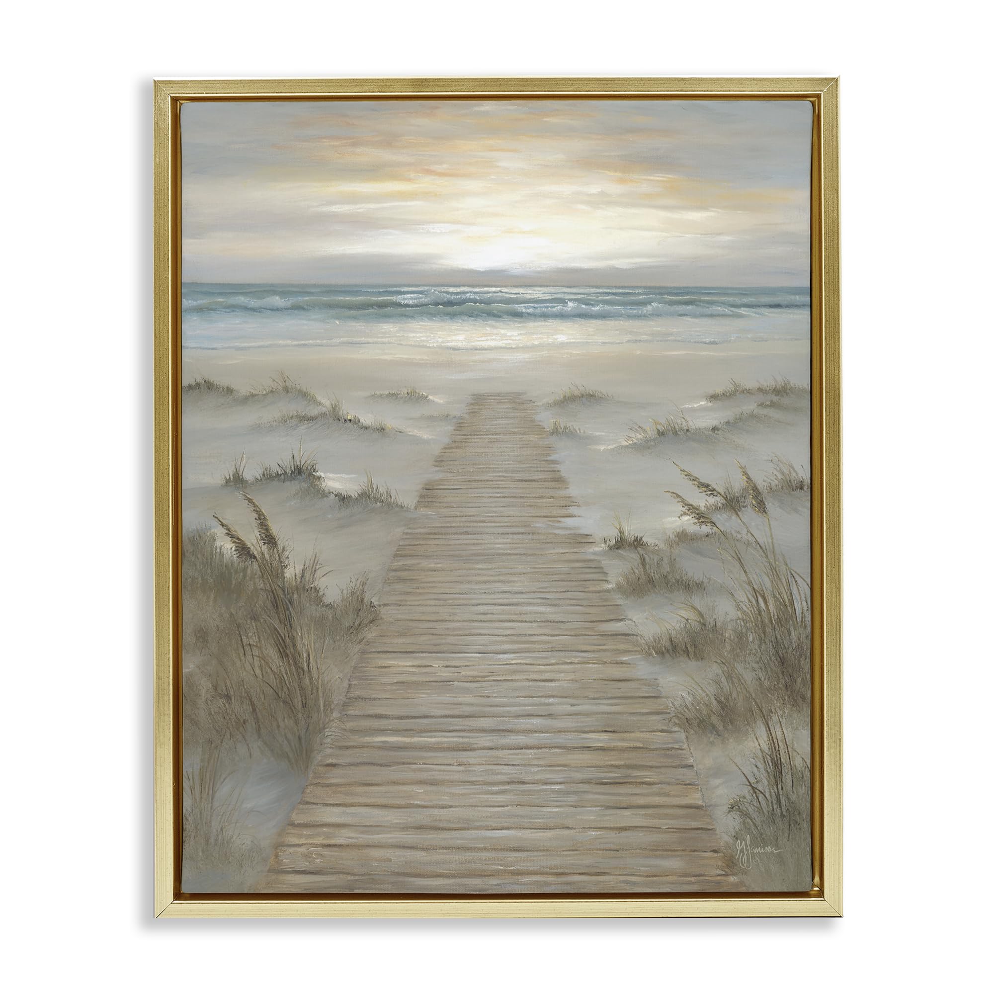 Stupell Industries Sunrise Boardwalk Seascape 'The Path Towards Sunrise', Floating Frame Canvas Art, Gold, 25 X 31 Inches, Easy To Hang And Sturdy, Made In Usa, By Georgia Janisse