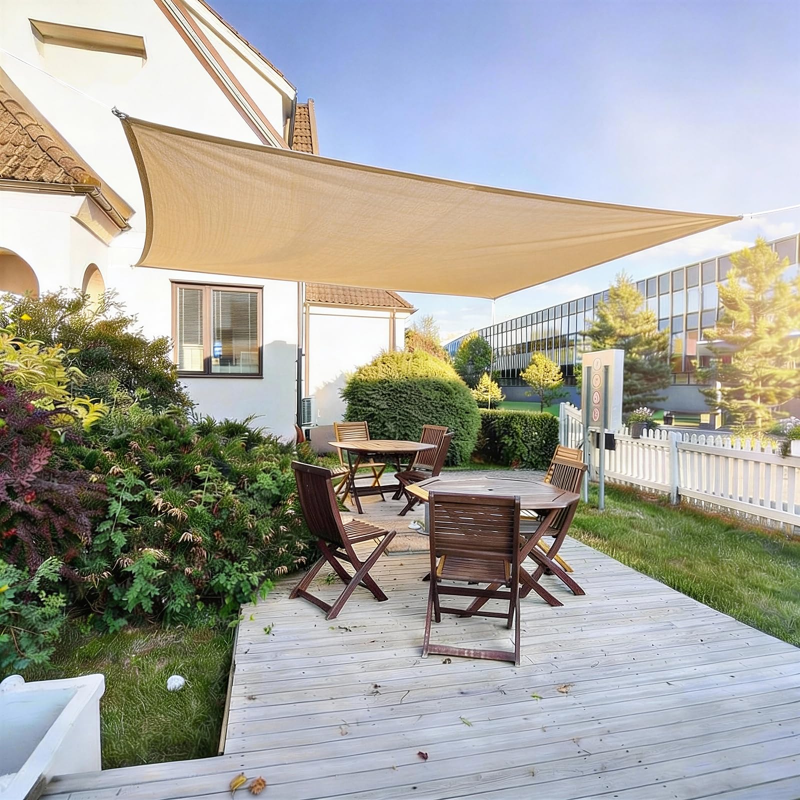 HAIKUS Sonnensegel, rechteckig, 2 x 5 m, HDPE, 5 x 2 m, atmungsaktiv, robust, 98% UV-Schutz, für den Außenbereich, Garten, Terrassen (Sand)