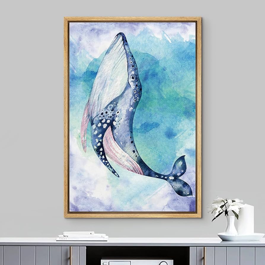 カラフルなクジラの絵画原画　キャンバスアート　現代アート　動物画 原画・アクリル画】クジラのワルツ003 キャンバス F4号（333