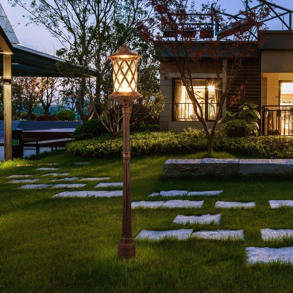 Illuminazione Esterna Europea Lampioni stradali E27 Paralume in Vetro Lampada da Paesaggio Luminosa IP54 Lampada da Giardino Professionale Impermeabile Palo Alto in Lega,Black_Height 110cm