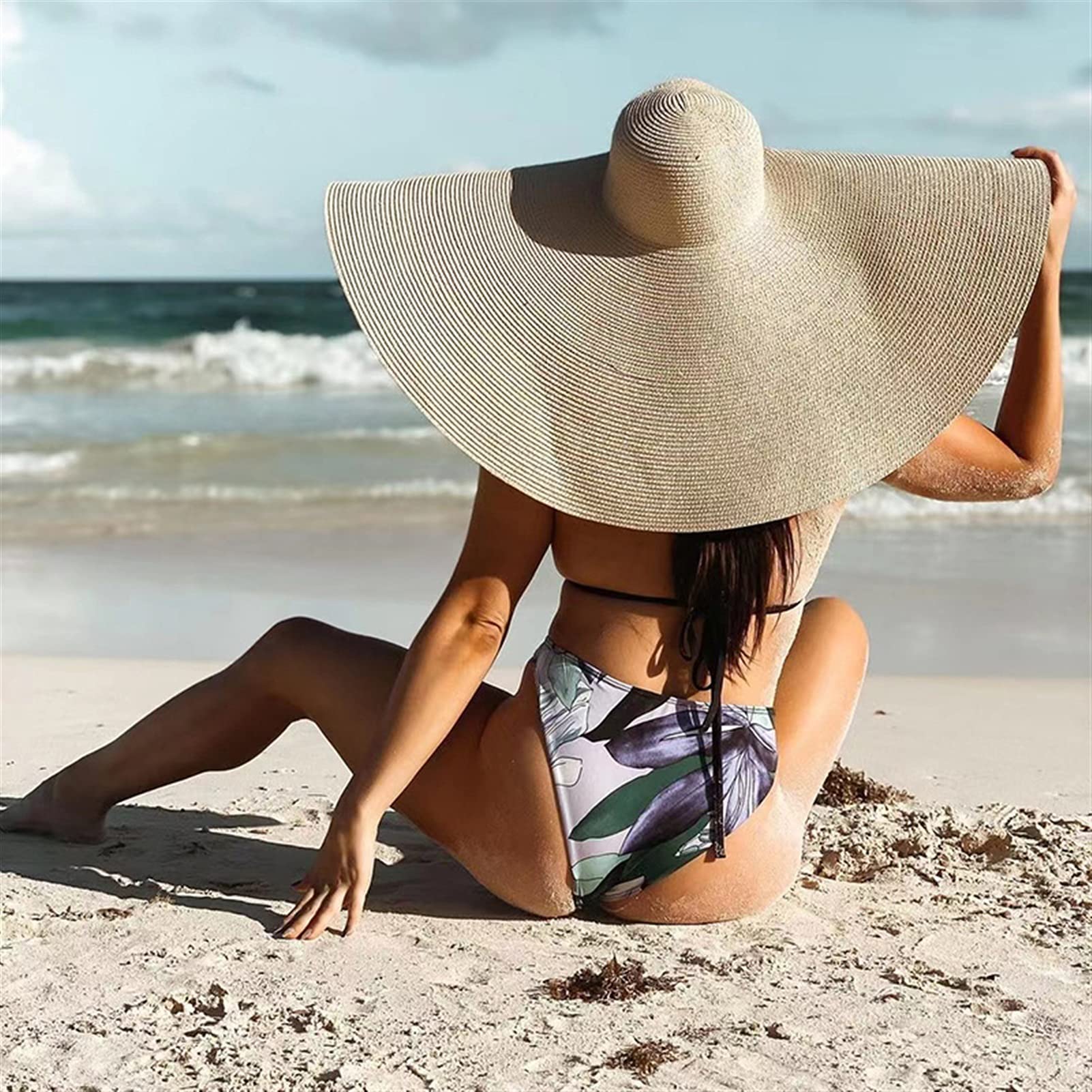 Chapeau de Soleil pour Femme Chapeaux de Plage surdimensionnée de l'été pour Femmes Grand Chapeau de Paille Chapeau de Voyage Chapeau d’été (Color : Navy, Size : One Size)