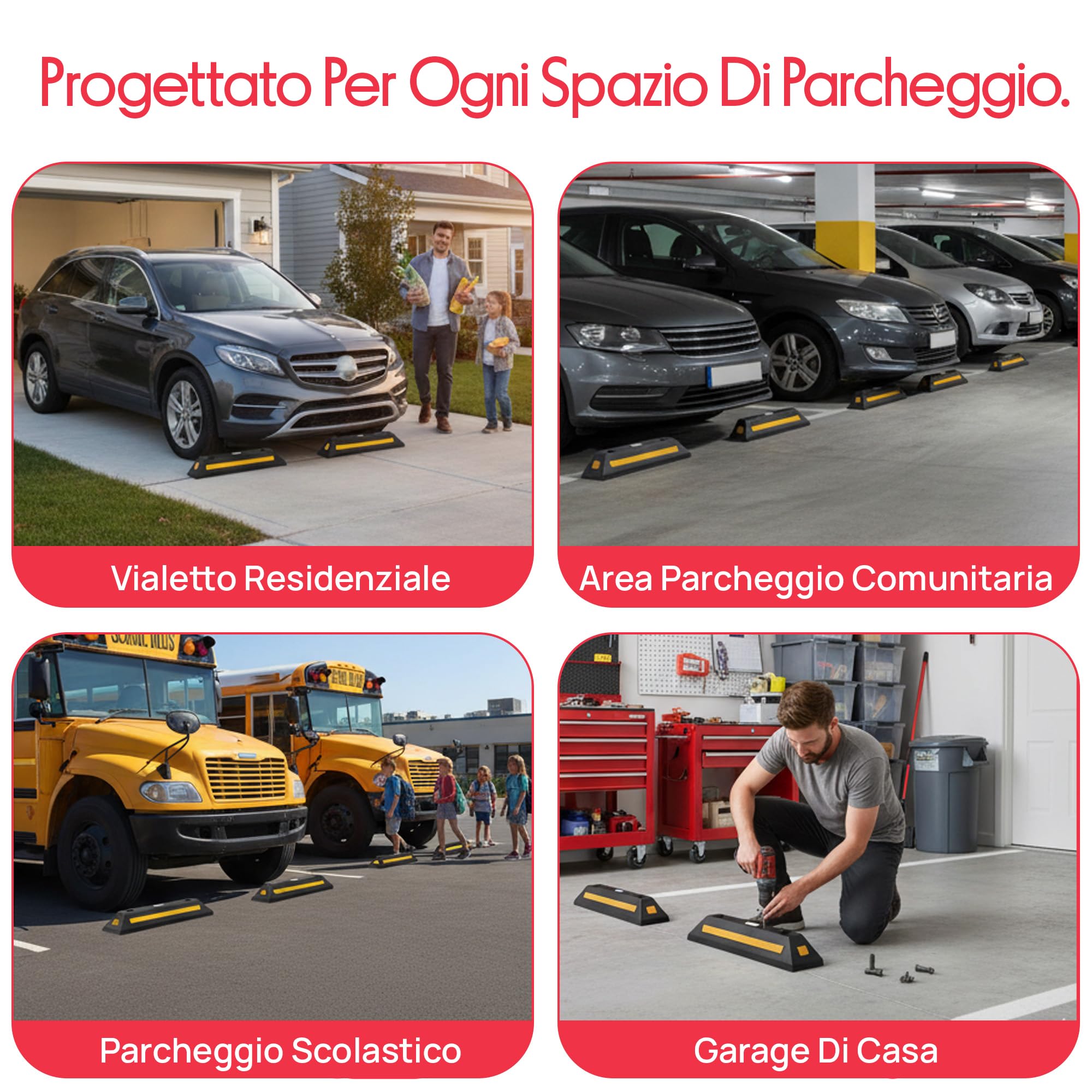 Pyle Blocco di Gomma per Pneumatici di Parcheggio per Veicoli Pesanti, per Auto, Camion, Autobus, Furgoni, Rimorchi, Camper e Carrelli Elevatori (Set di 2)