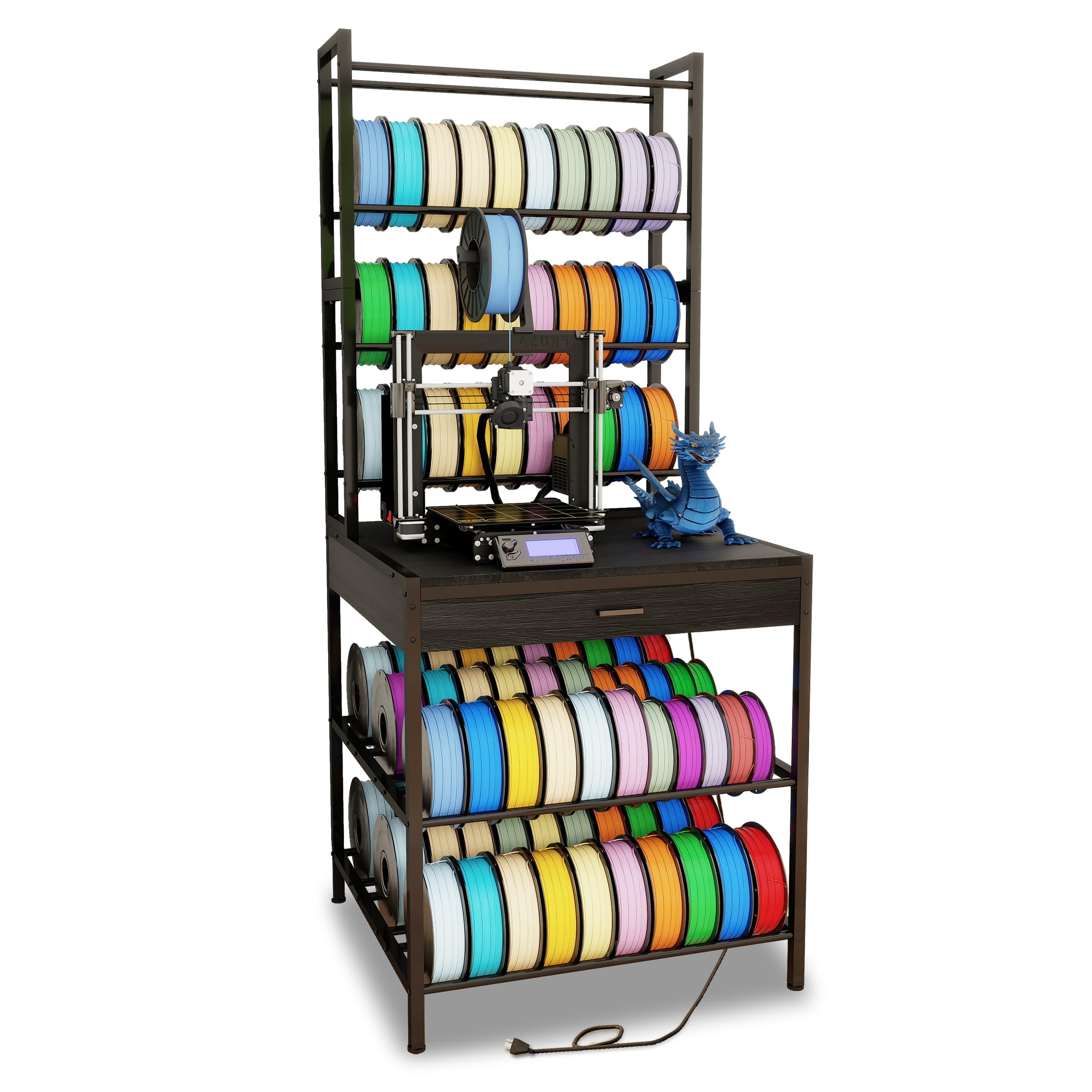 KirKical 3D Printer Stand with Filaments Storage, Large Capacity Heavy Duty Filament Storage Rack with Drawer for PLA/ABS/TPU, 3D Printer Filament