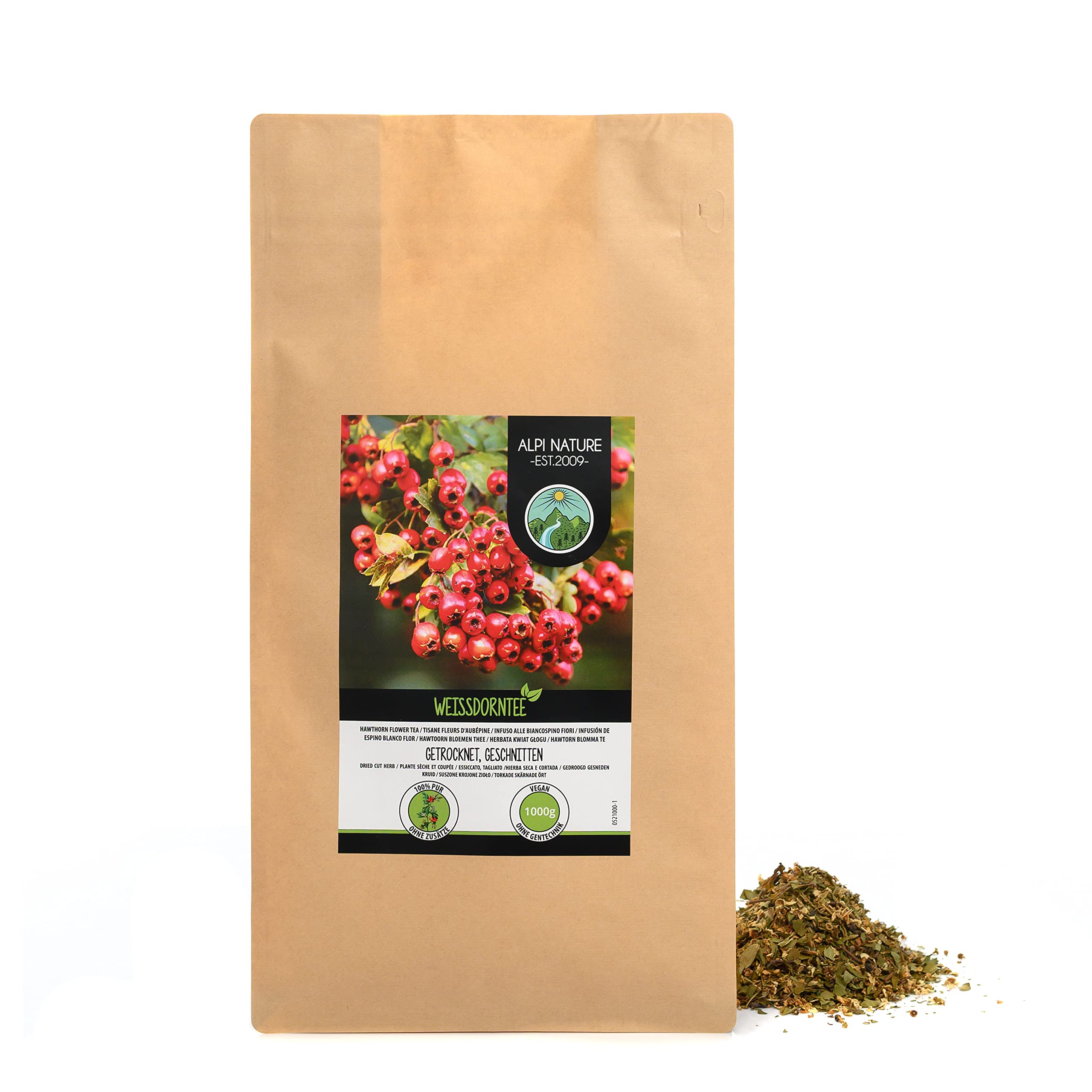 Hawthorn Infusion, Flowers and leaves, Hawthorn Tea, Cut, Gently Dried, 100% Pure and Natural (1 KG (2.2lb))