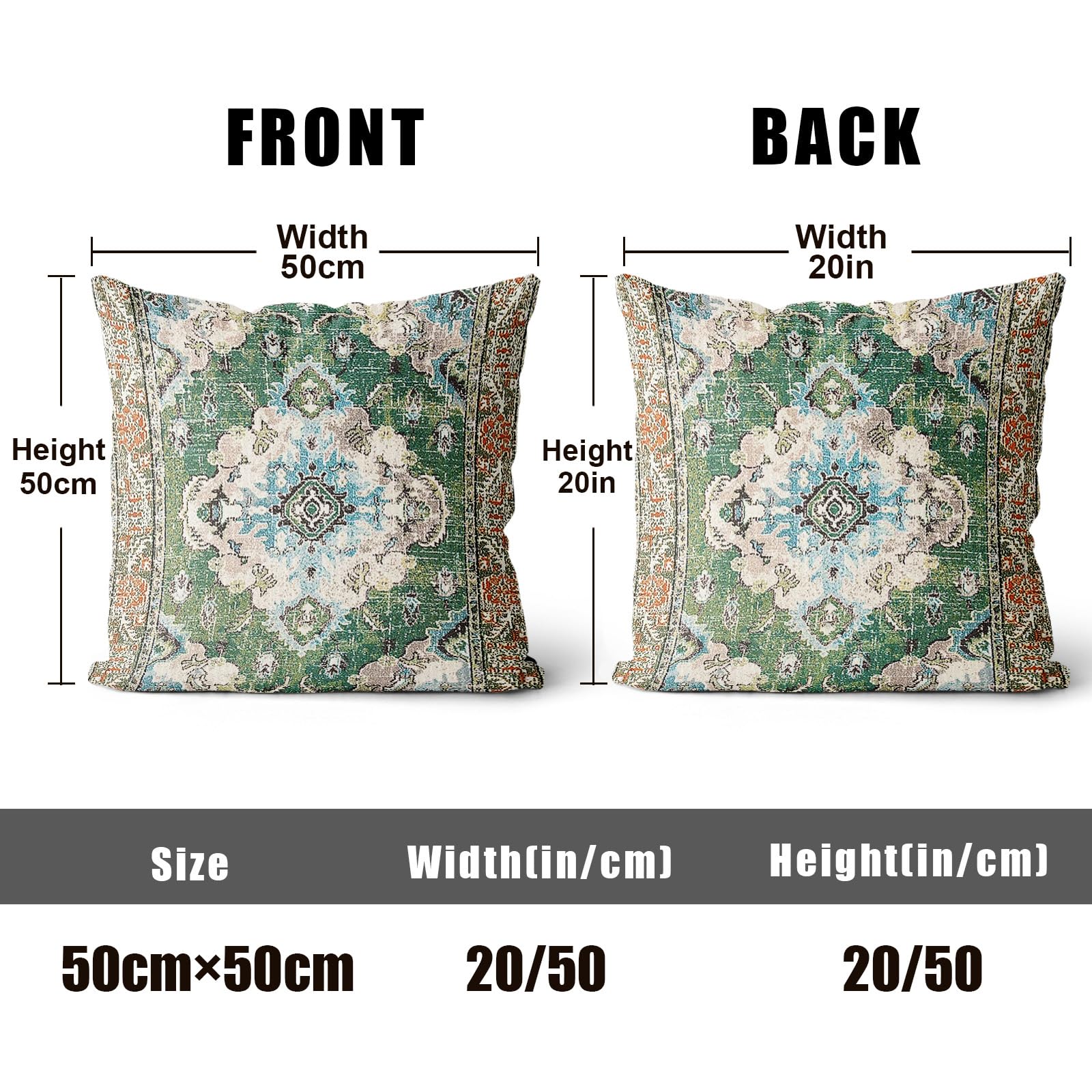 XPHZZL Pack of 2 Soft Decorative Cushion Covers 50 x 50 cm Square Throw Pillow Case Bohemian Style Pillowcases for Sofa Bedroom Outdoor Patio Garden Green with Invisible Zipper - Image 2
