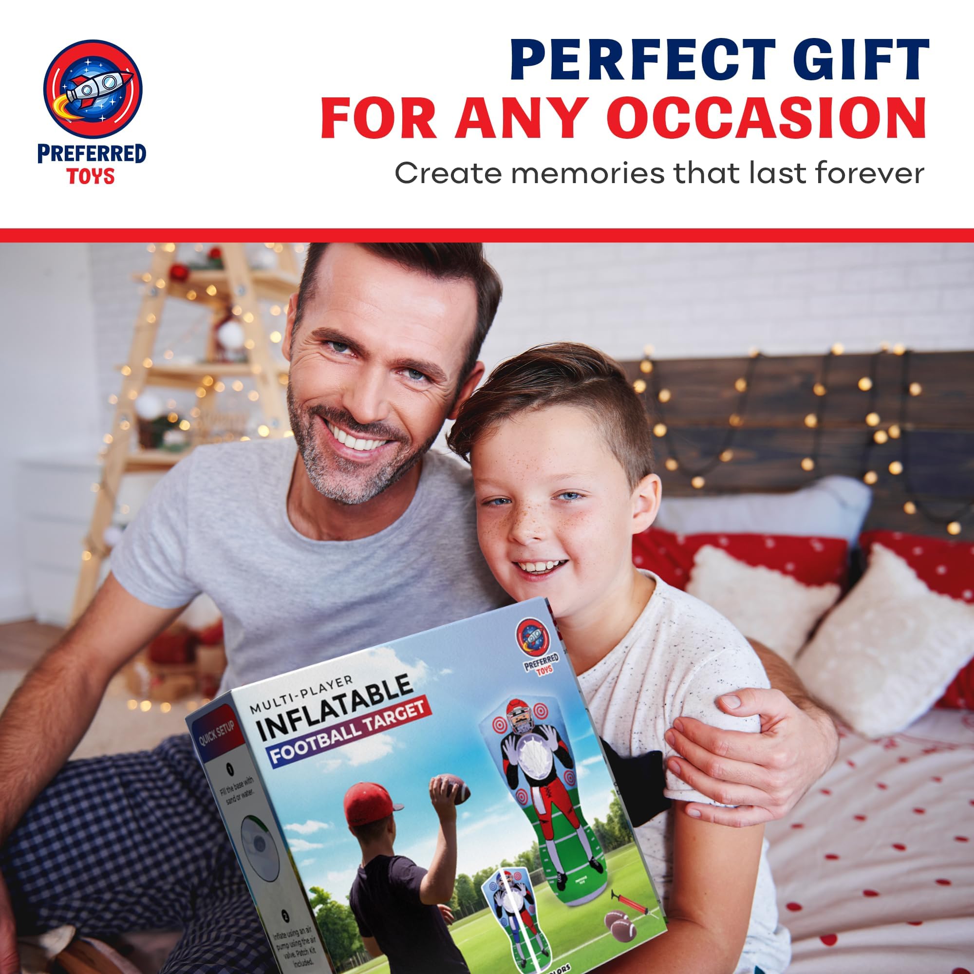 Inflatable Football Target - Double-Sided Toss Training Game with Mini Footballs - Fun Kids Throwing Football Games for Indoors, Outdoors, Birthdays, Camping, Beach - 65 Inch