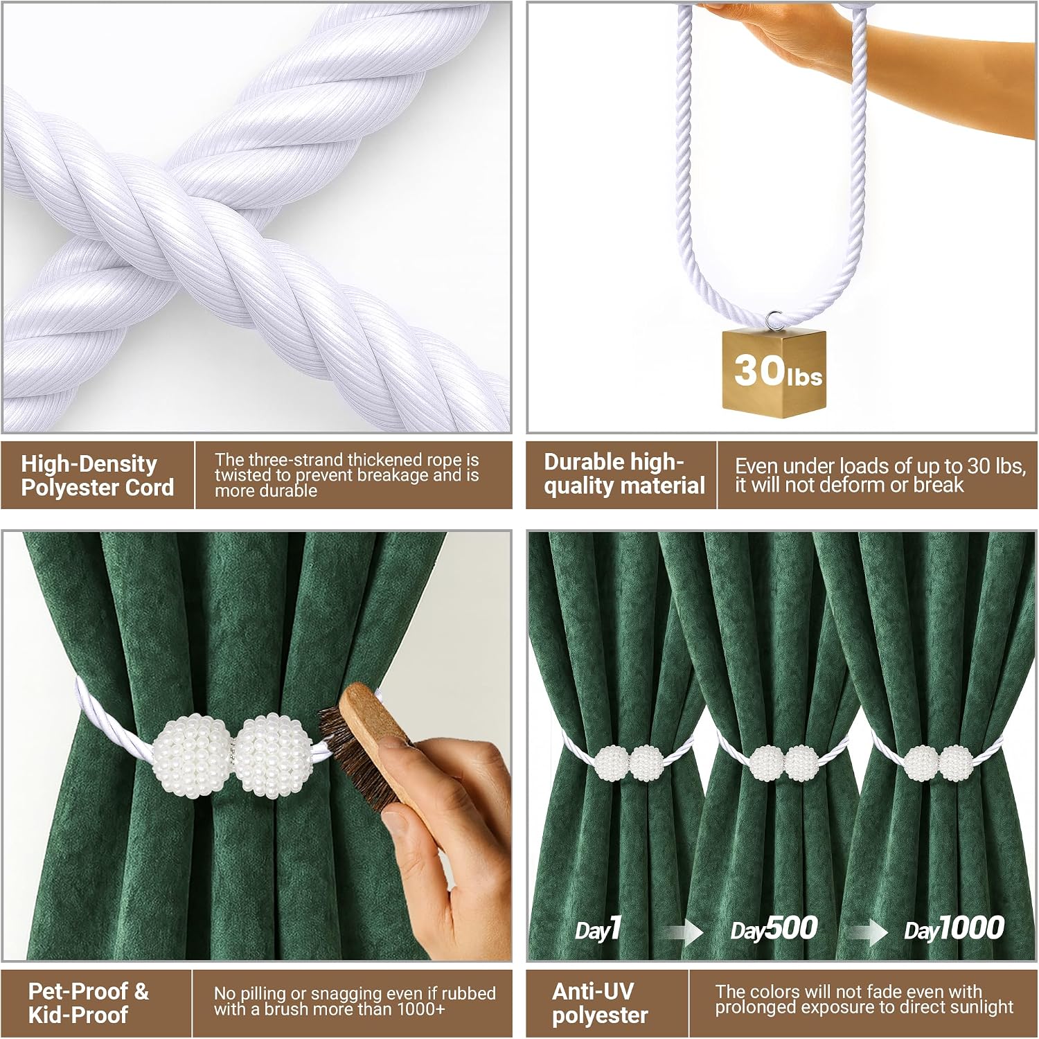 Hion Magnetic Curtain Tiebacks White 2pcs, Curtain Holdbacks Hooks Holders image 4