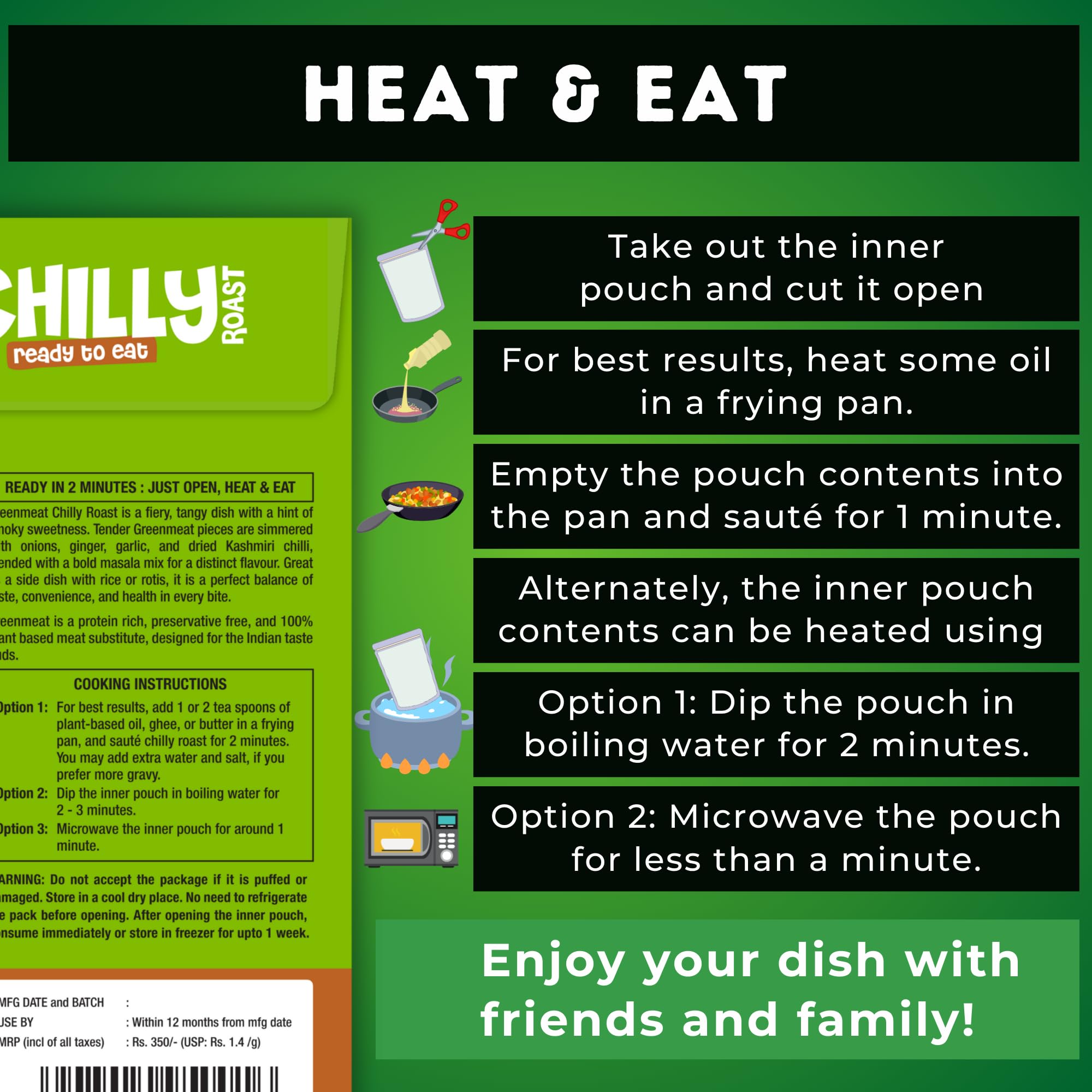 Greenmeat Pepper Roast + Chilly Roast Combo | Ready to Eat Plant Based Protein Dish | 100% Vegetaian | Fibre Rich | Low Fat & Zero Cholesterol | No Preservatives | Pack of 2 (250g + 250g) 4