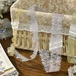 6 Rolls Lace PET Tape Floral Art Decorative Tape Set Adhesive Transparent Masking Tape for DIY Crafts, Scrapbooking, Gift Wrapping, Journaling (Pure White)