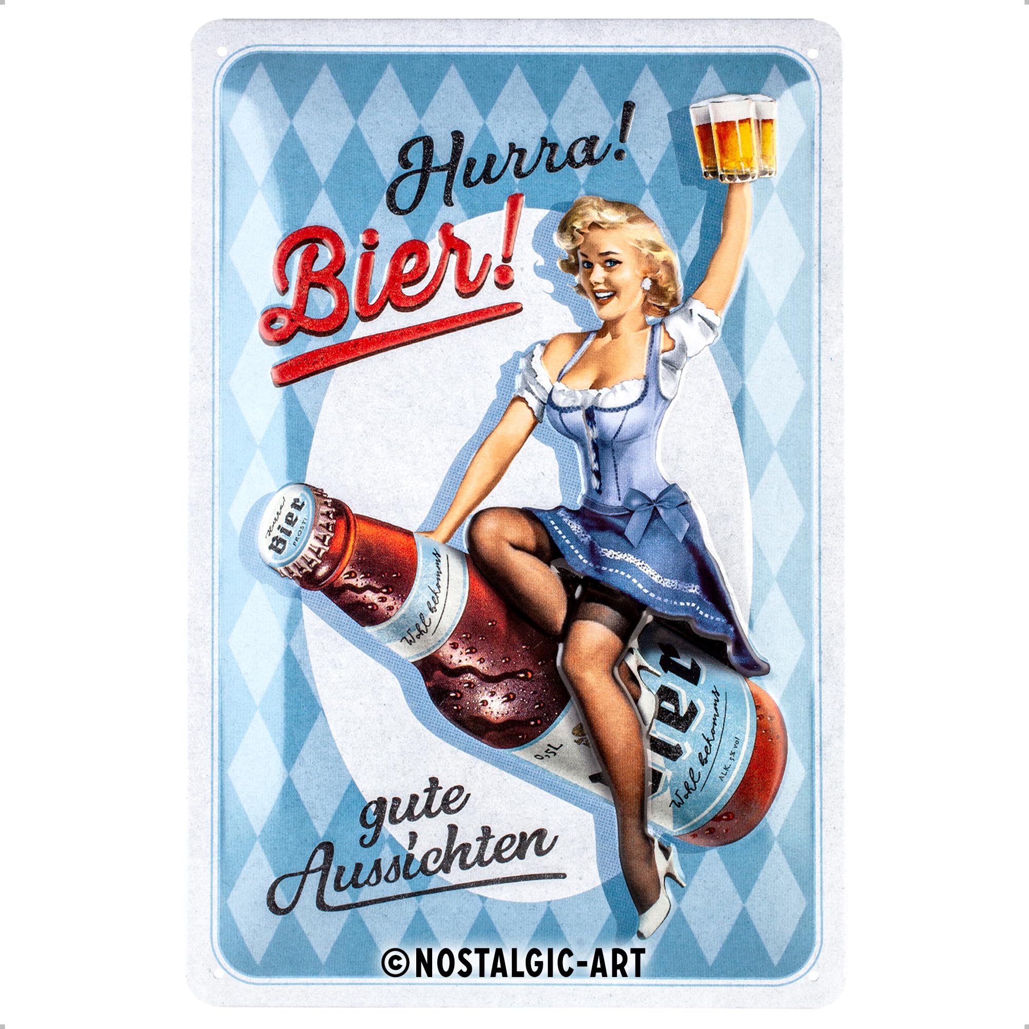Nostalgic-Art Tabliczka blaszana w stylu retro, 20 x 30 cm, piwo Hurra – pomysł na prezent dla fanów piwa, z metalu, design vintage z sentencją