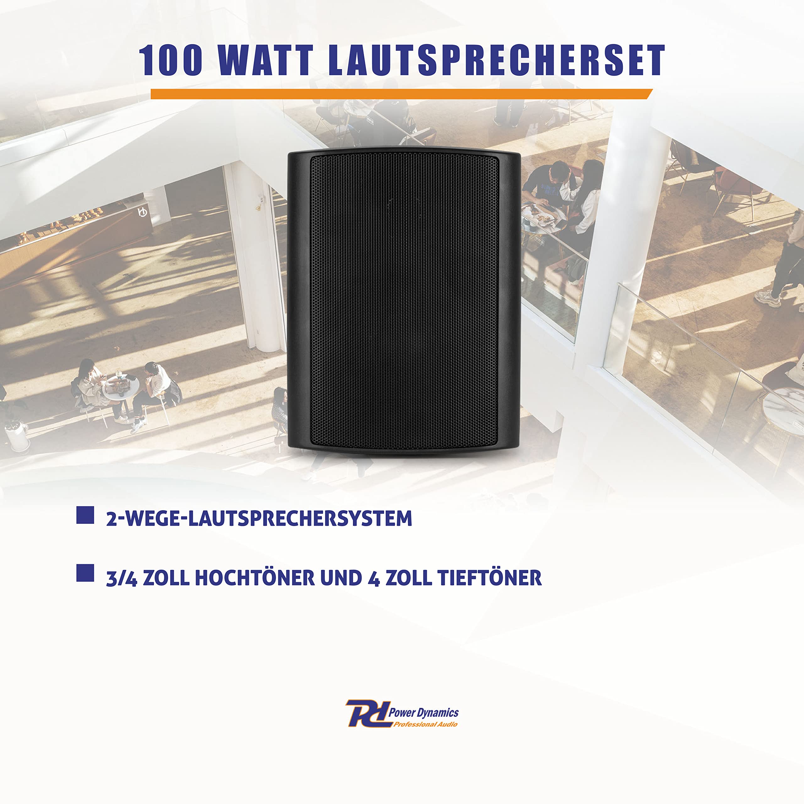 Power Dynamics BGO40 - Lautsprecher Boxen - 2er Set - 100 Watt - 2-Wege In- und Outdoor Wandlautsprecher für die Festmontage an Wand und Decke - Boxen Set für Zuhause, Gastro, Bars - Schwarz