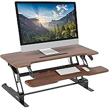 Mount-It! Large 38 Inch Standing Desk Converter, Sit Stand Desk Riser for Dual Monitors with Keyboard Tray, Height Adjustable Desktop Workstation, Easy Lift Gas Spring, Rustic Walnut Brown