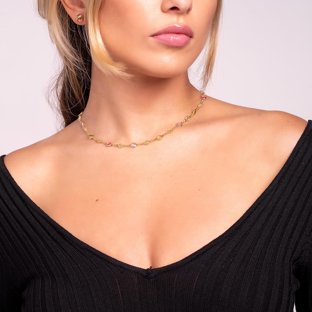 Amazon.com: Barzel 18K Gold Plated Multicolor Flower Necklace for