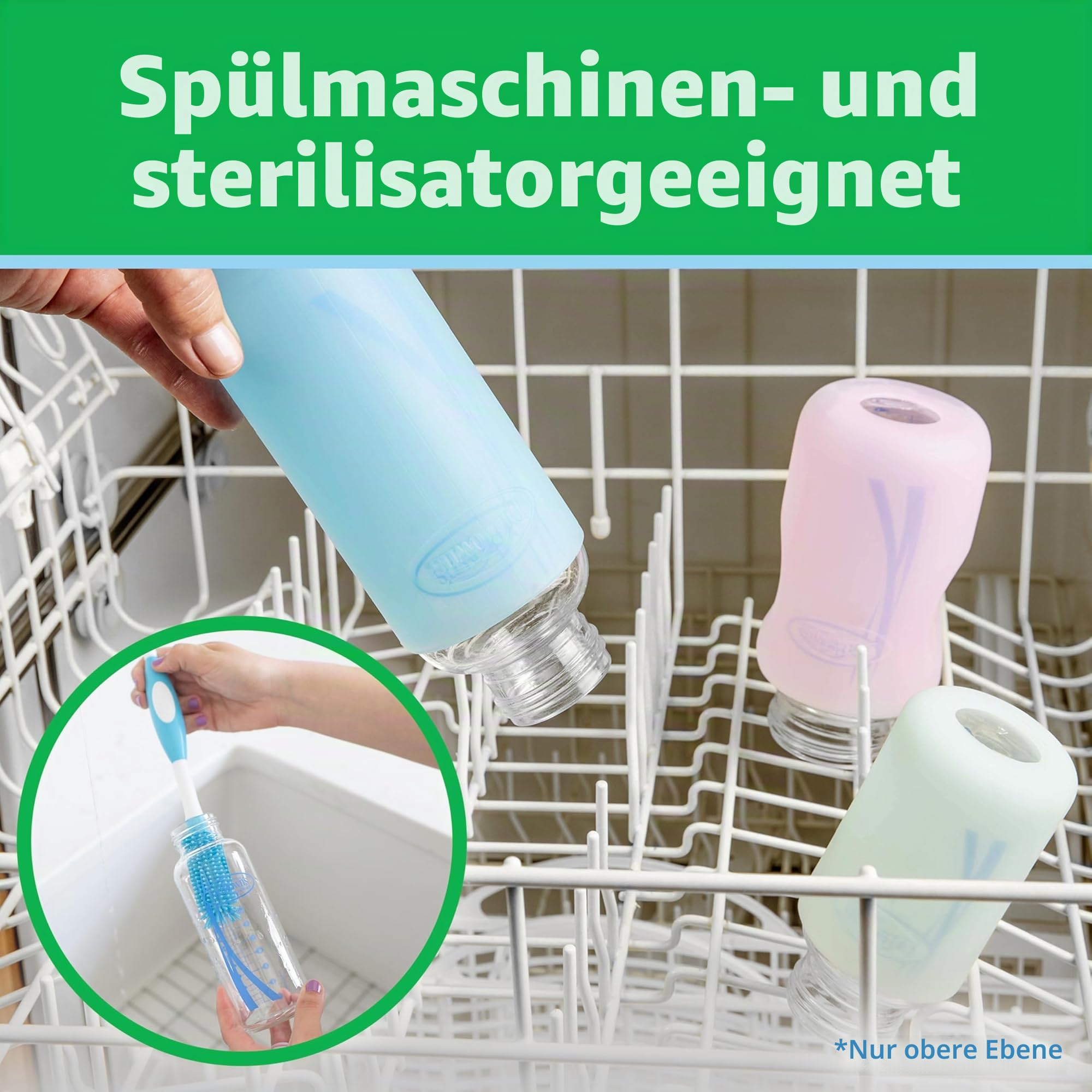 Dr. Brown's Anti-Colic Options+ schmale Glas-Babyflasche mit langsamem Trinksauger Stufe 1, BPA-frei, 250 ml, 4er-Pack