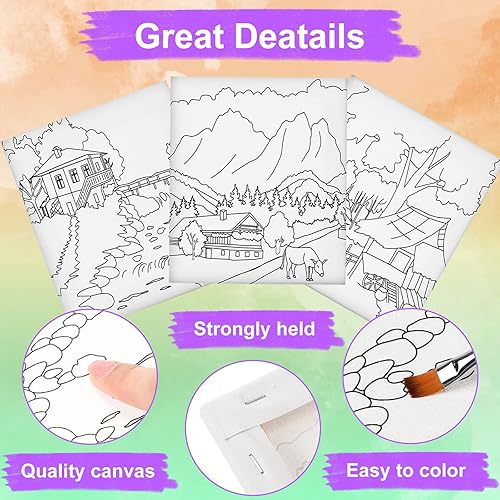 Miniatura 9 de Teling Kit de 12 lienzos estirados predibujados de 6 x 6 x 0.6 pulgadas, lienzo predibujado para pintar para adultos, lienzo preimpreso para adultos