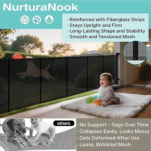 Miniatura 4 de Puerta retráctil extra ancha para bebés de 236 pulgadas, puerta de malla para bebés o puerta de malla para perros, 34 pulgadas de alto, puerta de