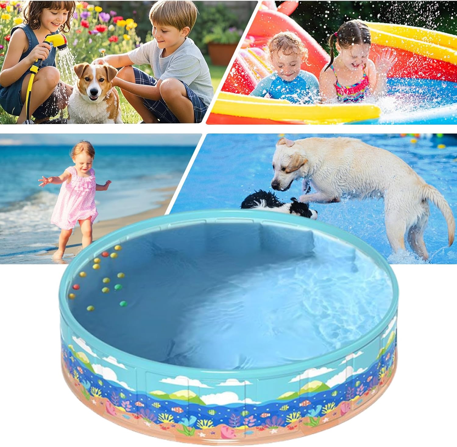Wading Pool for Kids - PVC Foldable Wading Pool Non-Inflatable for Child | Portable Bathing Tub for Backyard Garden Yard Water Party