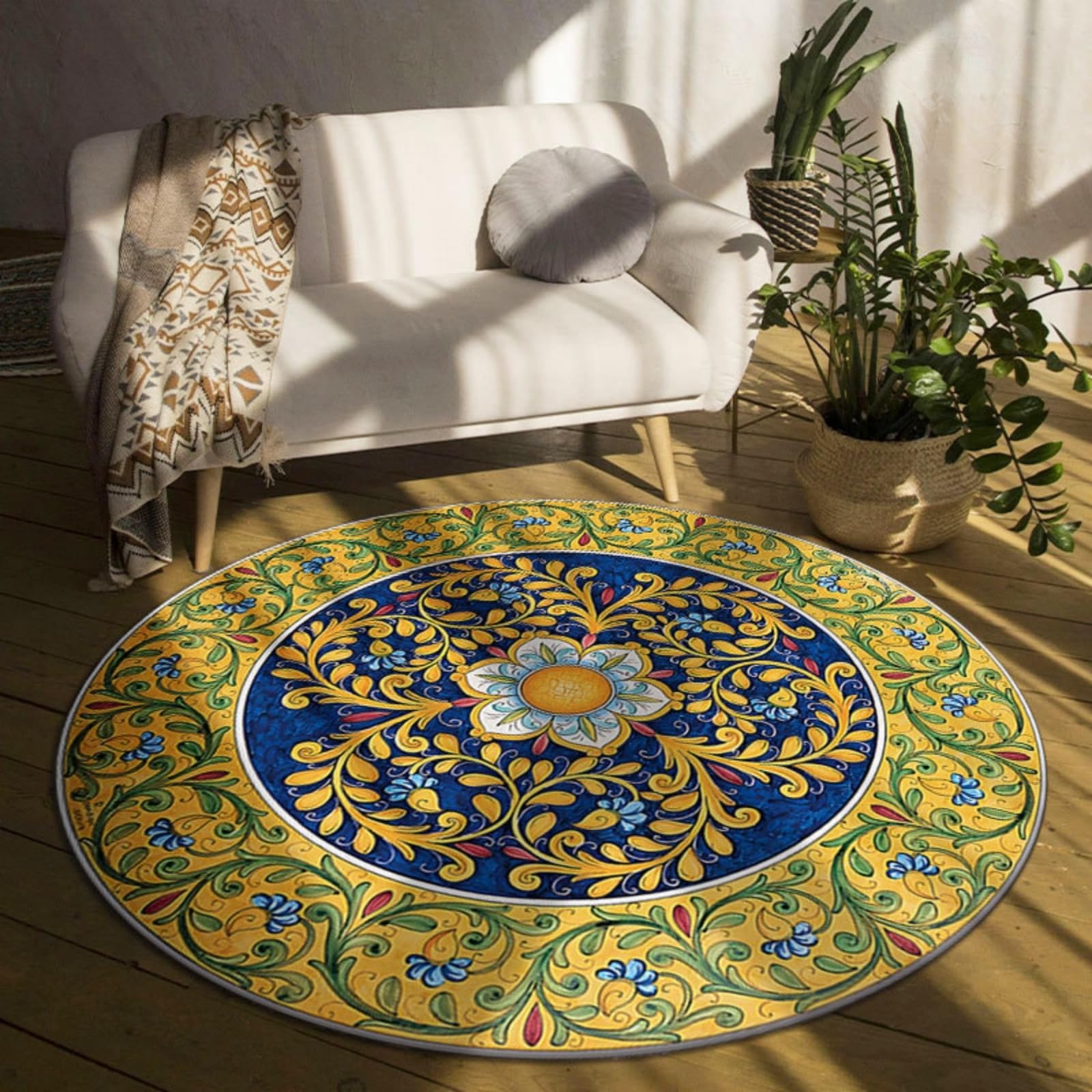 Teppich Wohnzimmer Rund 90 Cm Gelbe Blätter Teppich Kurzflor Rutschfest
