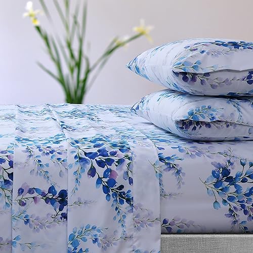 Tribeca Living Azores Home Jolie - Juego de sábanas de bolsillo profundo estampadas, tamaño individual XL, azul (JOLIE110SHETWX)