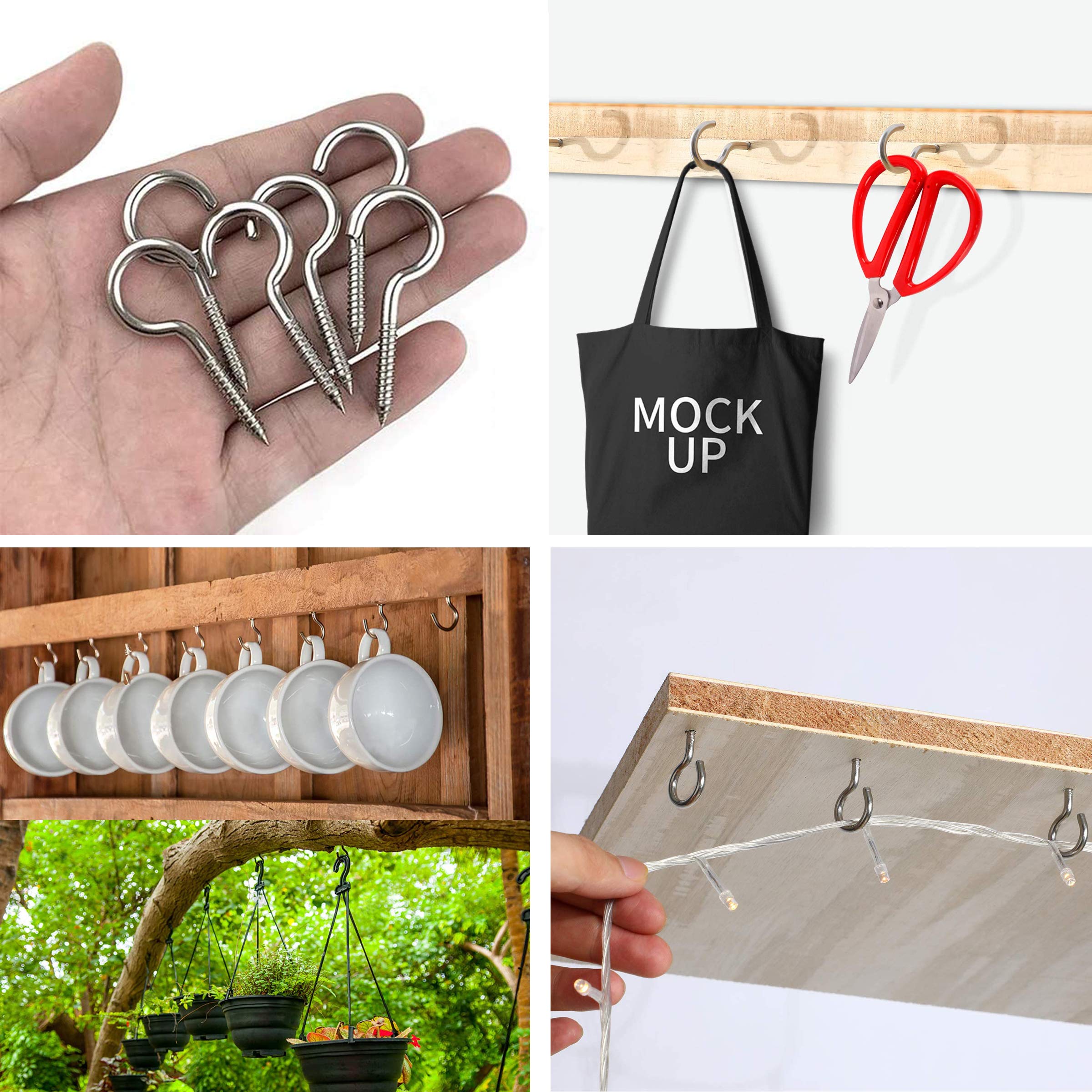 4 Gancetti Con Vite In Acciaio Inox 304 - Per Parete E Soffitto, Per Reti, Corde, Amache