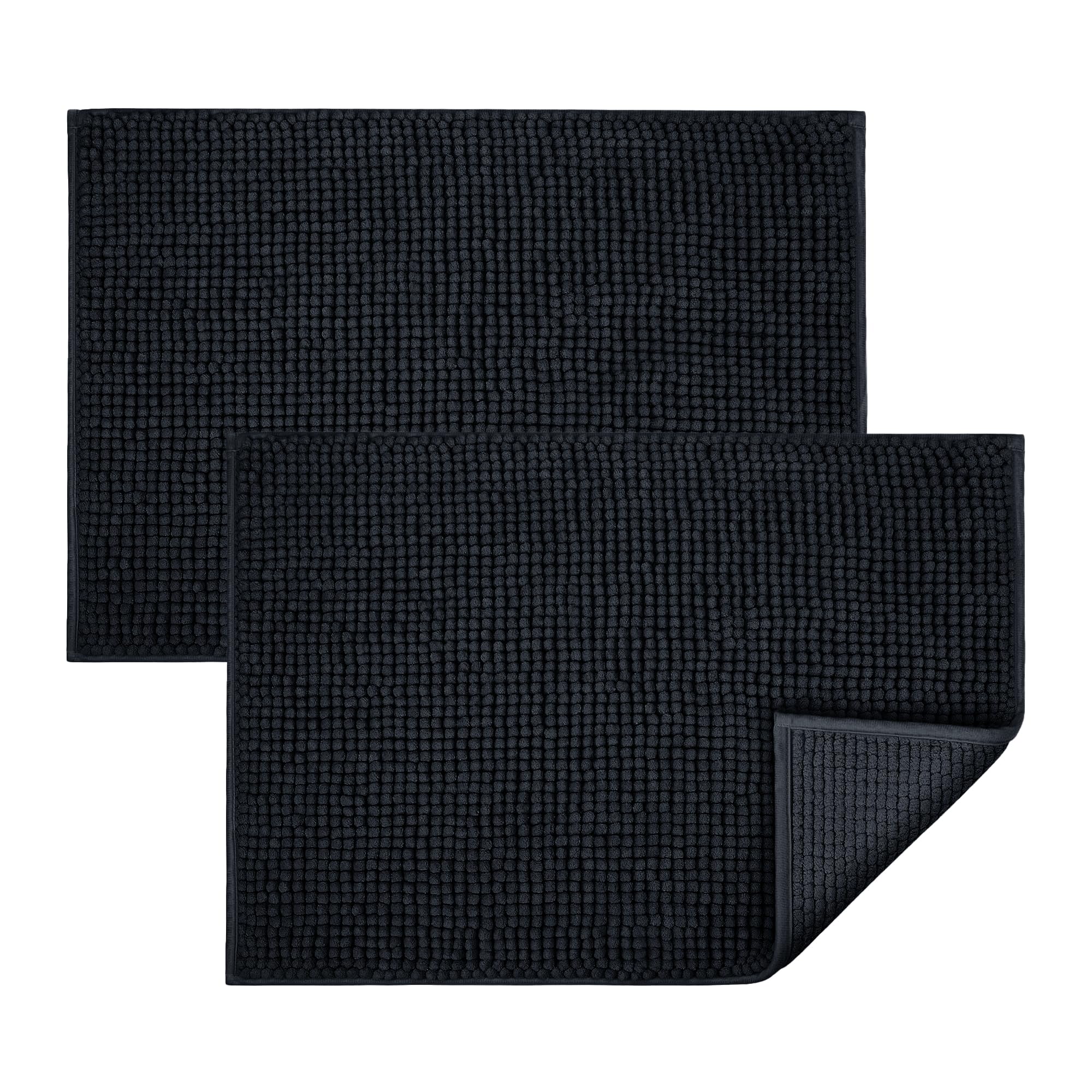 BedLooms Black Bath Mat Non-Slip Anti Mould, 2 Pack 40x60cm Chenille Bathroom Mat, Ultra Soft Machine Washable Bath Mats Water Absorbent Shower Mat โ image 1