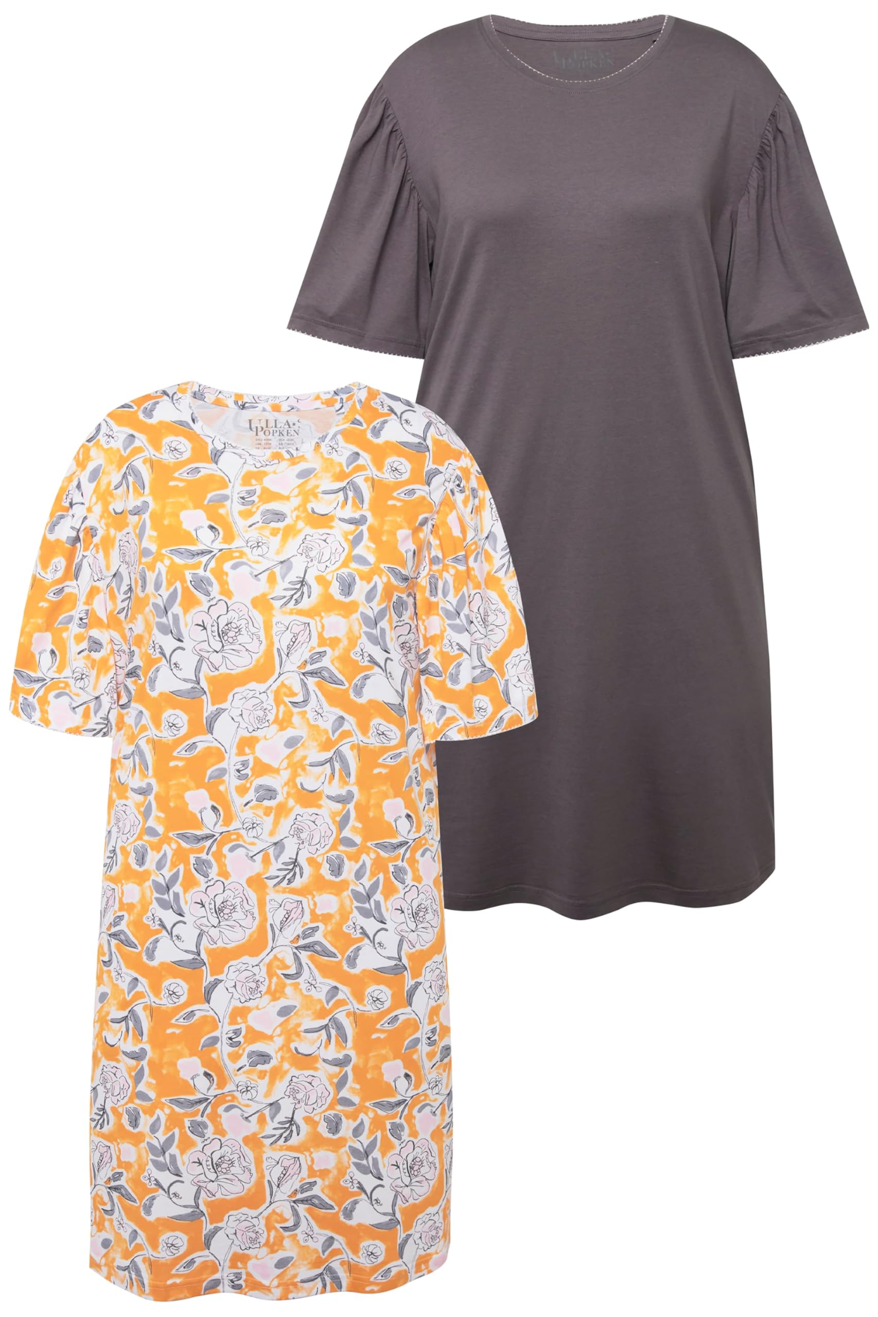 Ulla Popken Damen große Größen Übergrößen Plus Size Bigshirts, 2er-Pack, Blüten, U-Boot-Ausschnitt, Halbarm 830517
