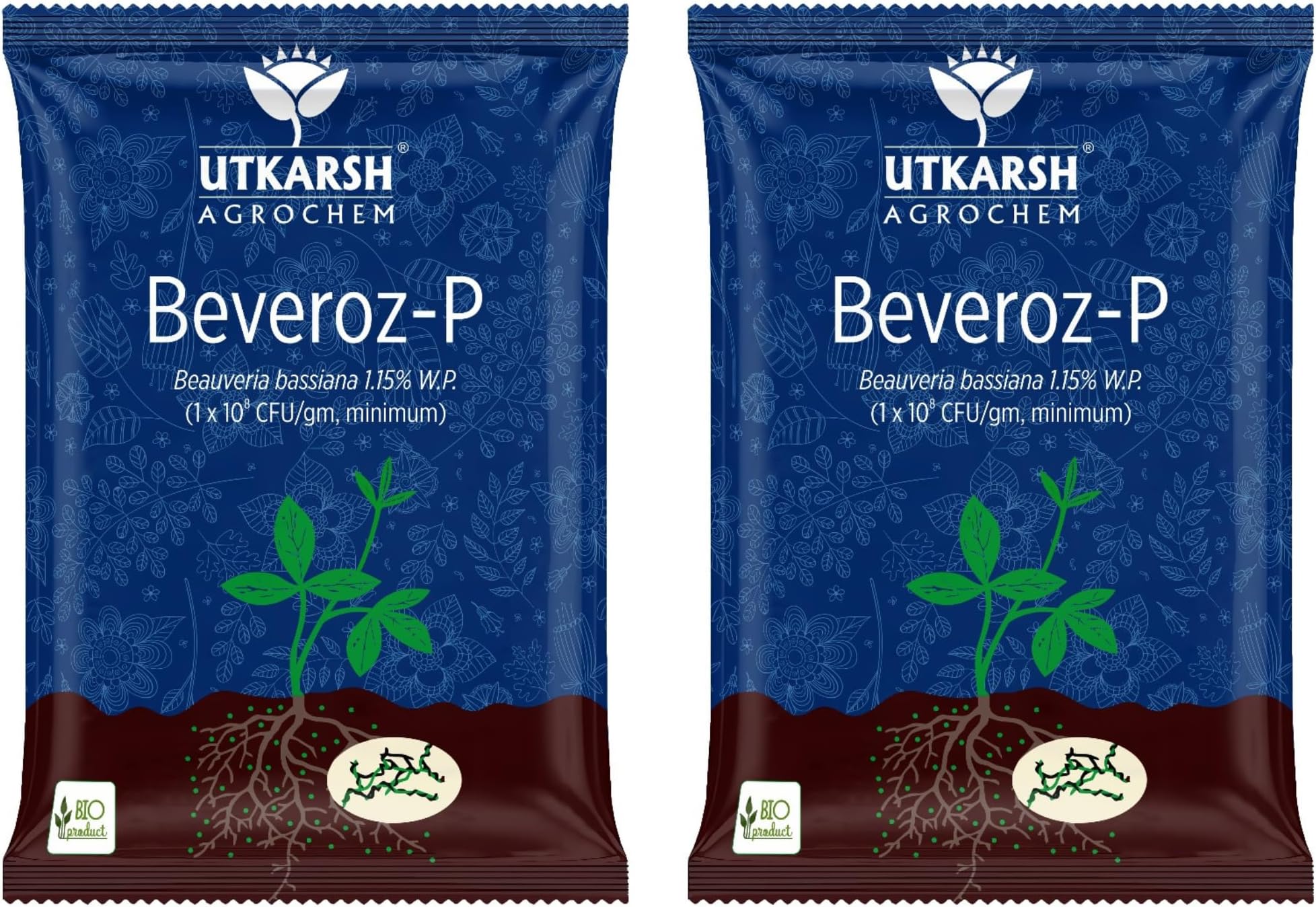 Utkarsh Beauveria Bassiana 1.15% W.P. 1 x 10^8 CFU/gm min. for Plants, Crops and Home Gardening - Beveroz-P (2 Kg; Pack of 2 of 1 Kg)