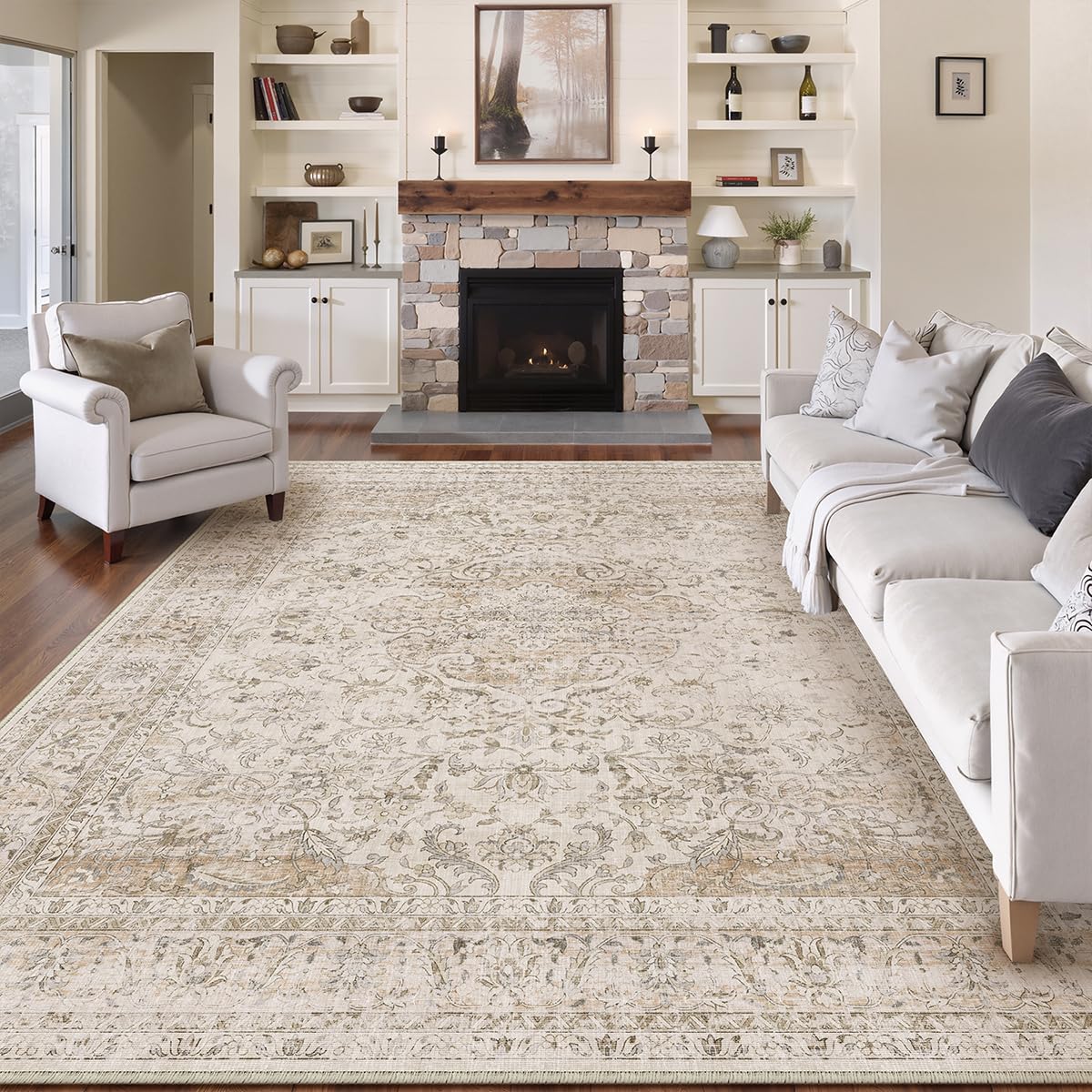 WondRg Washable Beige Area Rug