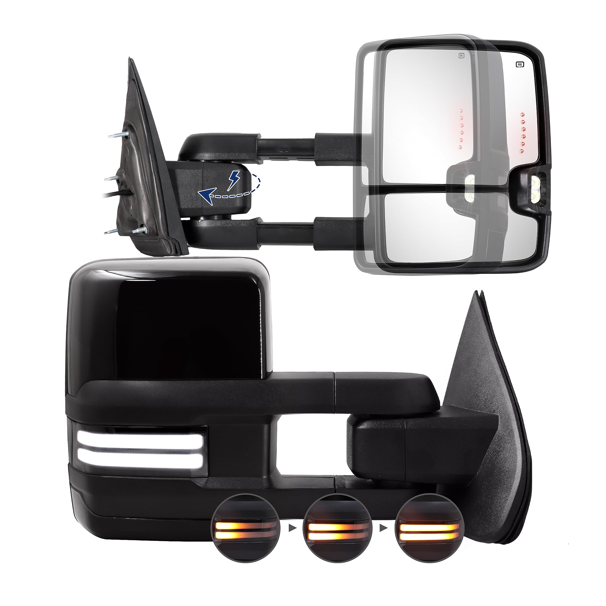 Photo 1 of Power Folding Mirror Compatible with 2014-2018 Chevy Silverado GMC Sierra with Switchback Running Turn Signal Light Power Adjustment Tow Mirror Heated Power-Folding Paint Black 8555 Painted Black