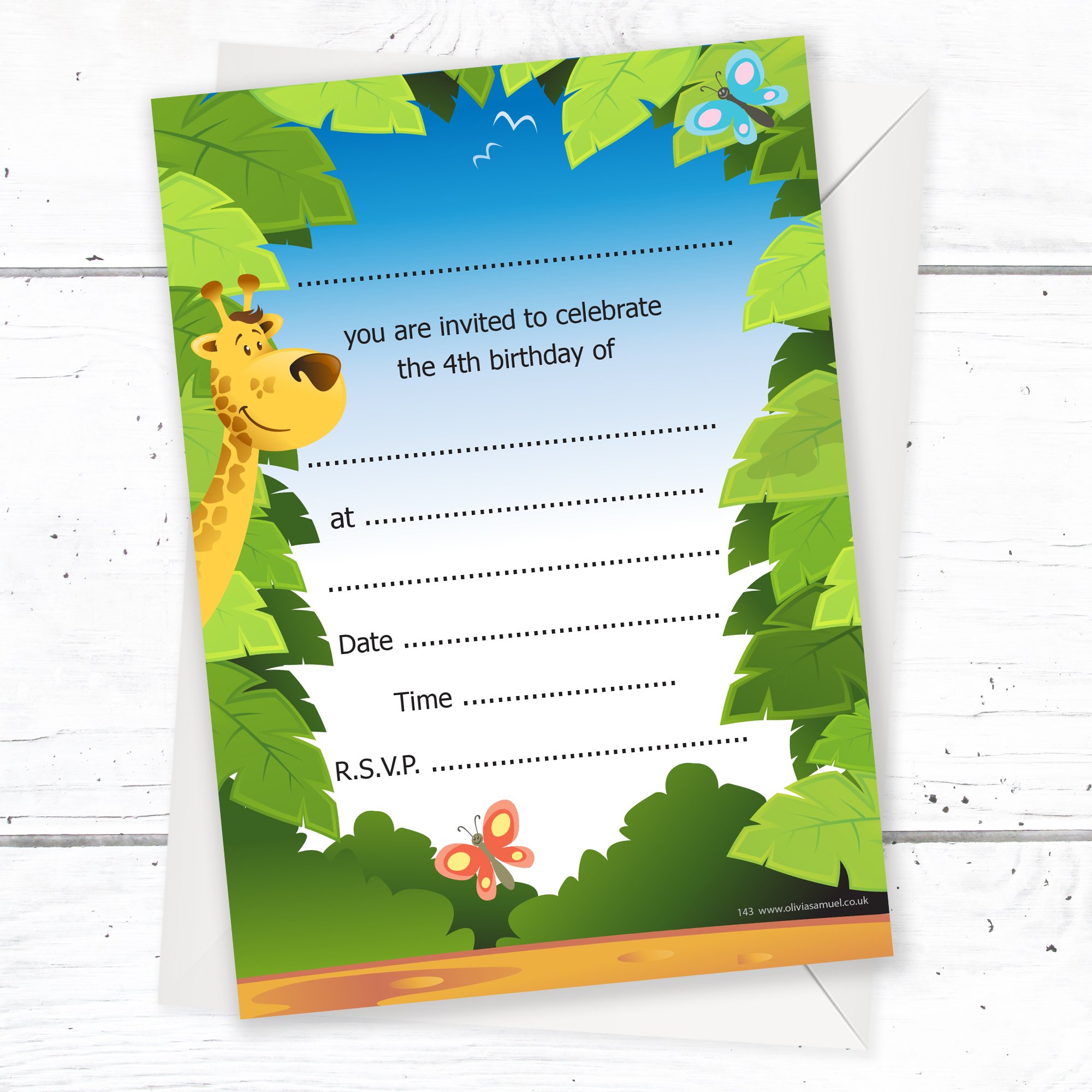 Biglietti d'invito per il compleanno dei bambini Giungla/Zoo set da 12