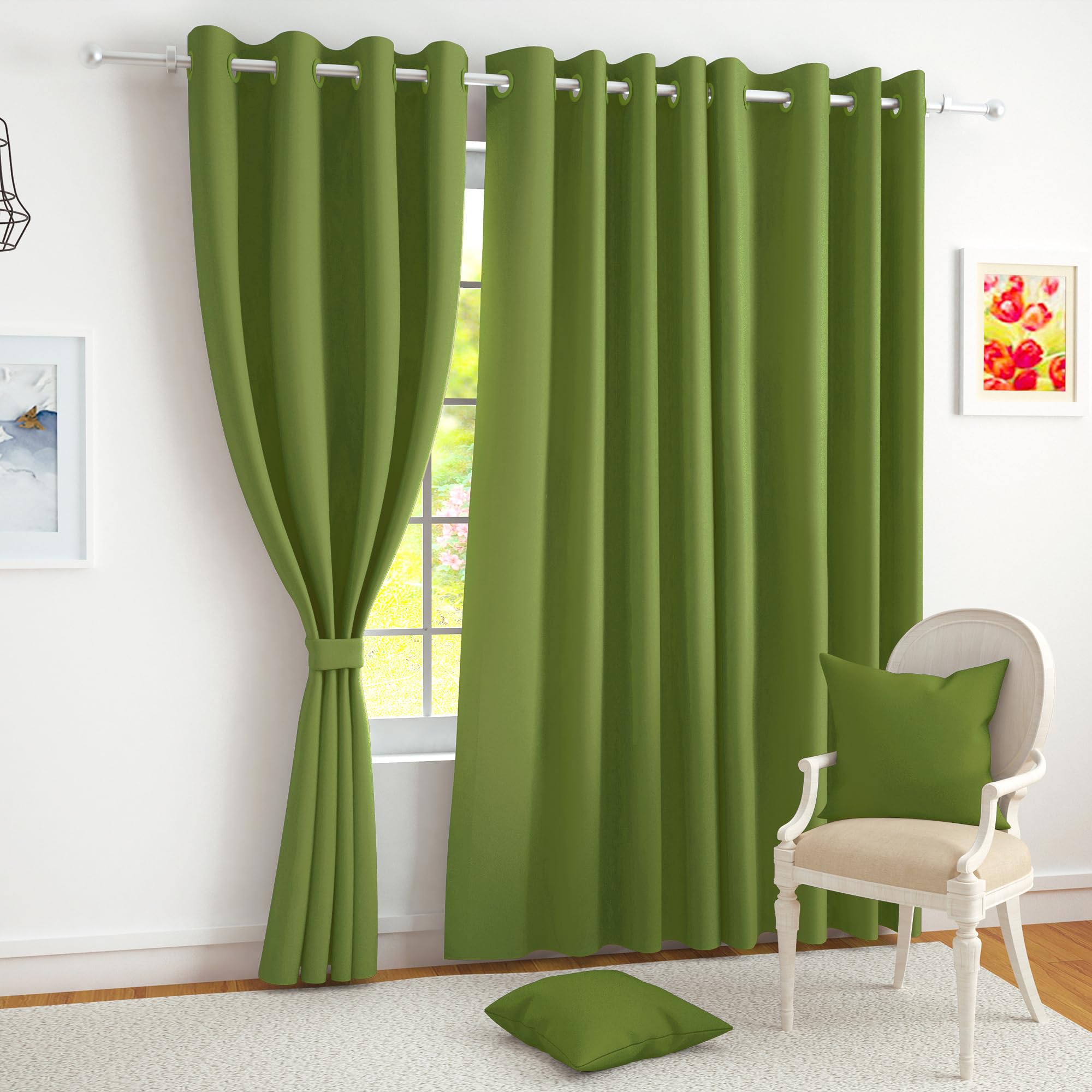 Story@Home 100% True Blackout Long Door Curtains 9 Feet Set of 1 | Plain Design | Room Darkening Curtain | Thermal Insulated Curtains for Living Room, Bedroom | (116 x 275 cm, Green)