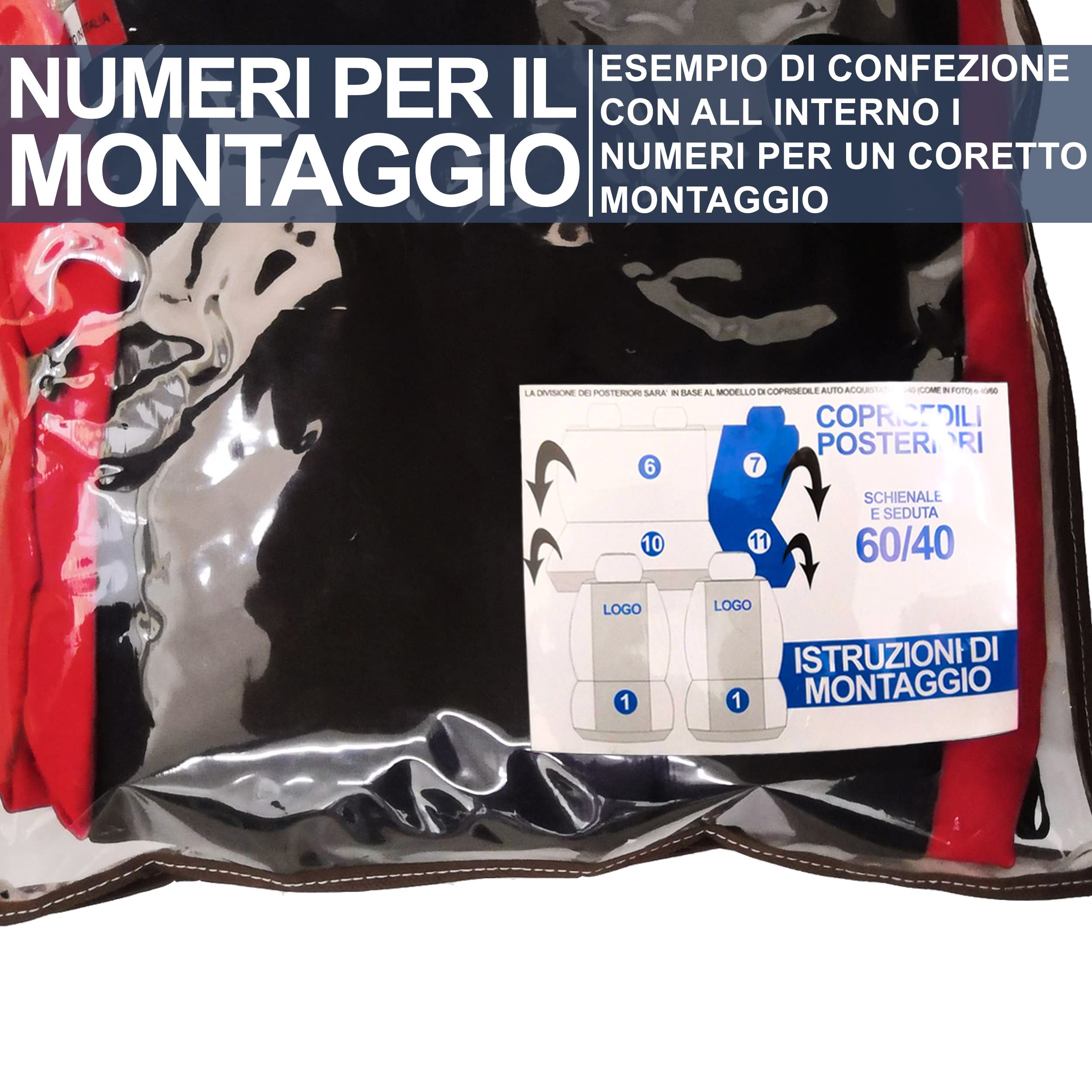 Auto Accessori Lupex Copri-sedili Auto Compatibili Musa | Made In Italy | Set Coprisedili Anteriori e Posteriori | Logo Ricamato | Airbag Compatibile | Interni (Nero/Beige)