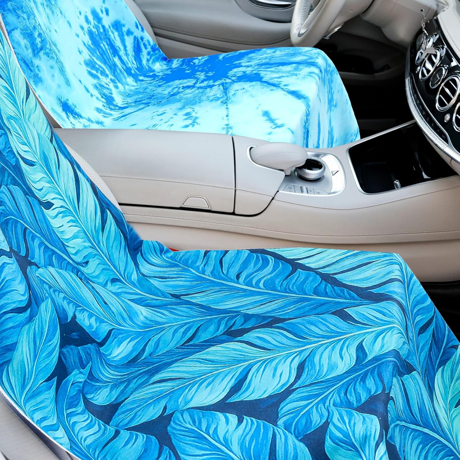 4 Pack Car Seat Towel Covers with Storage Bag 63 x 32 Inch Athletic Running Towel Seat Sweat Washable Non Slip Cover Gift for Car Outdoor Sport Activities (Ocean Landscape)