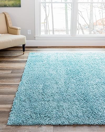 Miniatura 2 de Unique Loom Davos Shag Collection - Alfombra de área, color liso (7 pies 10 pulgadas, cuadrada, aguamarina)