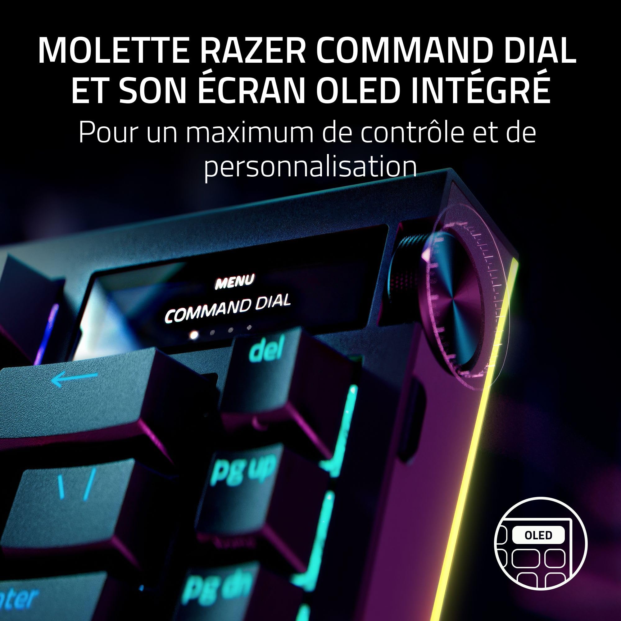 Razer BlackWidow V4 Pro 75% - Clavier Gaming sans Fil et remplaçable à Chaud - écran OLED (molette de Commande, connectivité 4K Hz & Bluetooth, Repose-Paume magnétique) Clavier US ISO | Noir