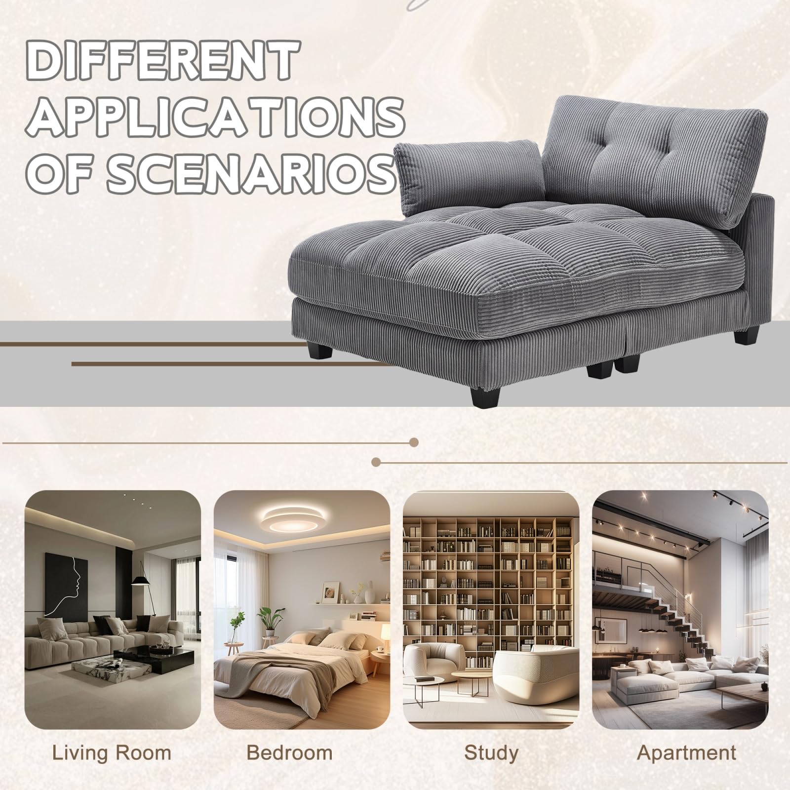 Sofá cama de pana, sillón cama de 1 plaza con USB, 2 portavasos, bolsillo lateral y cojines, reposabrazos ajustables, para espacio pequeño, 140 x 112 x 81 cm (gris)