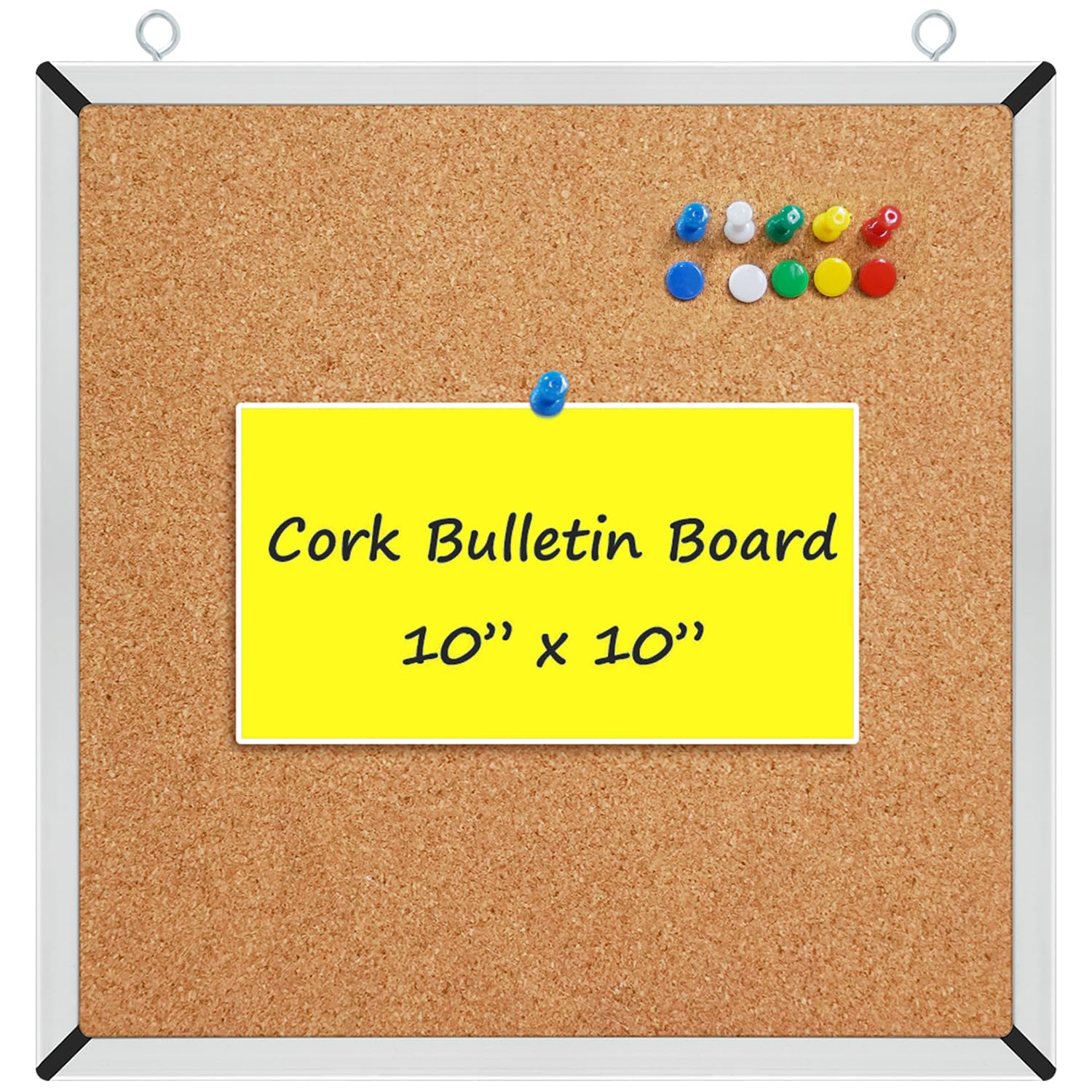 Cork Board Small Set - Notice Board Corkboard 10 x 10 inch Framed with 10 Thumb Tacks - Mini Wall Hanging Message Memo Pin Tackboard Organizer for Home, Office, Desk and Cubicle