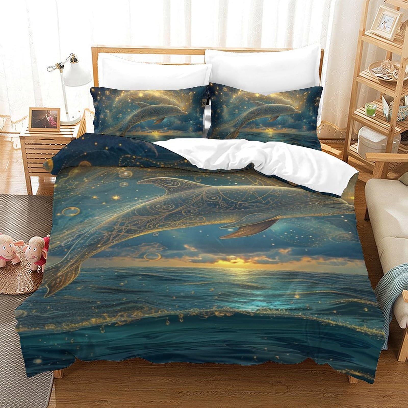 Housse de couette baleine 3D en microfibre avec ses taies d'oreiller lit simple