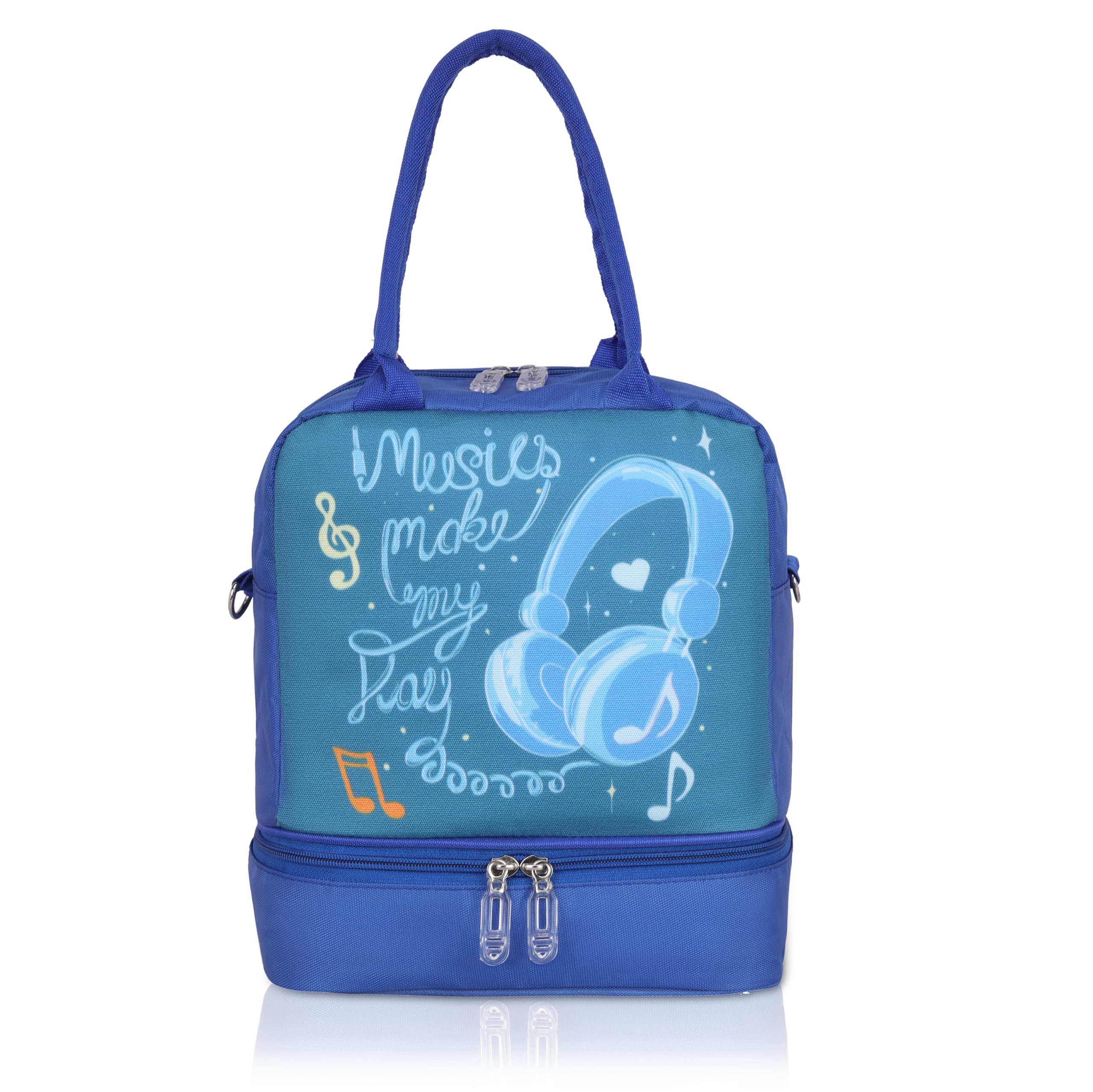 Echo Boomers Double Layer Insulated Tiffin Bag, Blue Music Print & Multi Pockets Spacious Lunch Bag with Long Strap (B0D459RWJC) Amazon Price History, Amazon Price Tracker