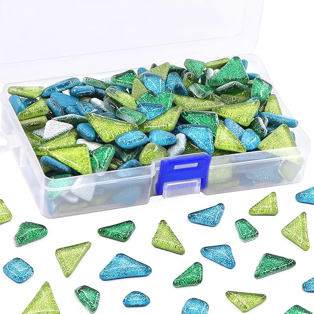 Swpeet 1 Pound Mixed Colors Shine Crystal Series Mosaic Tiles Assortment Kit, Square and Triangle Genuine Mosaic Tiles Glitter Crystal Mosaic Perfect for Home Decoration Crafts