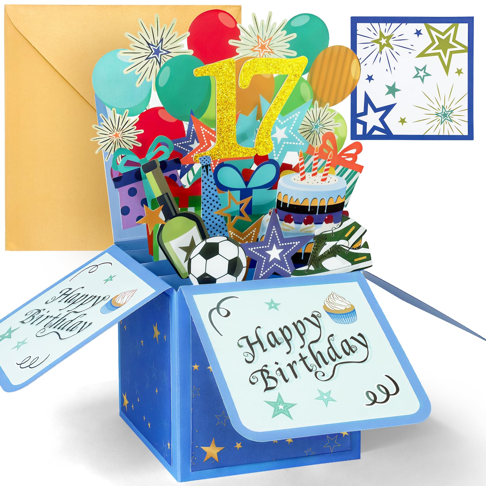 YianHien 17th Birthday Card, Cool 17th Birthday Card Gifts for Boys, Pop Up Football Birthday Card Boy, 17th Birthday Decorations Gifts for Teenage Boys Grandson Son Brother