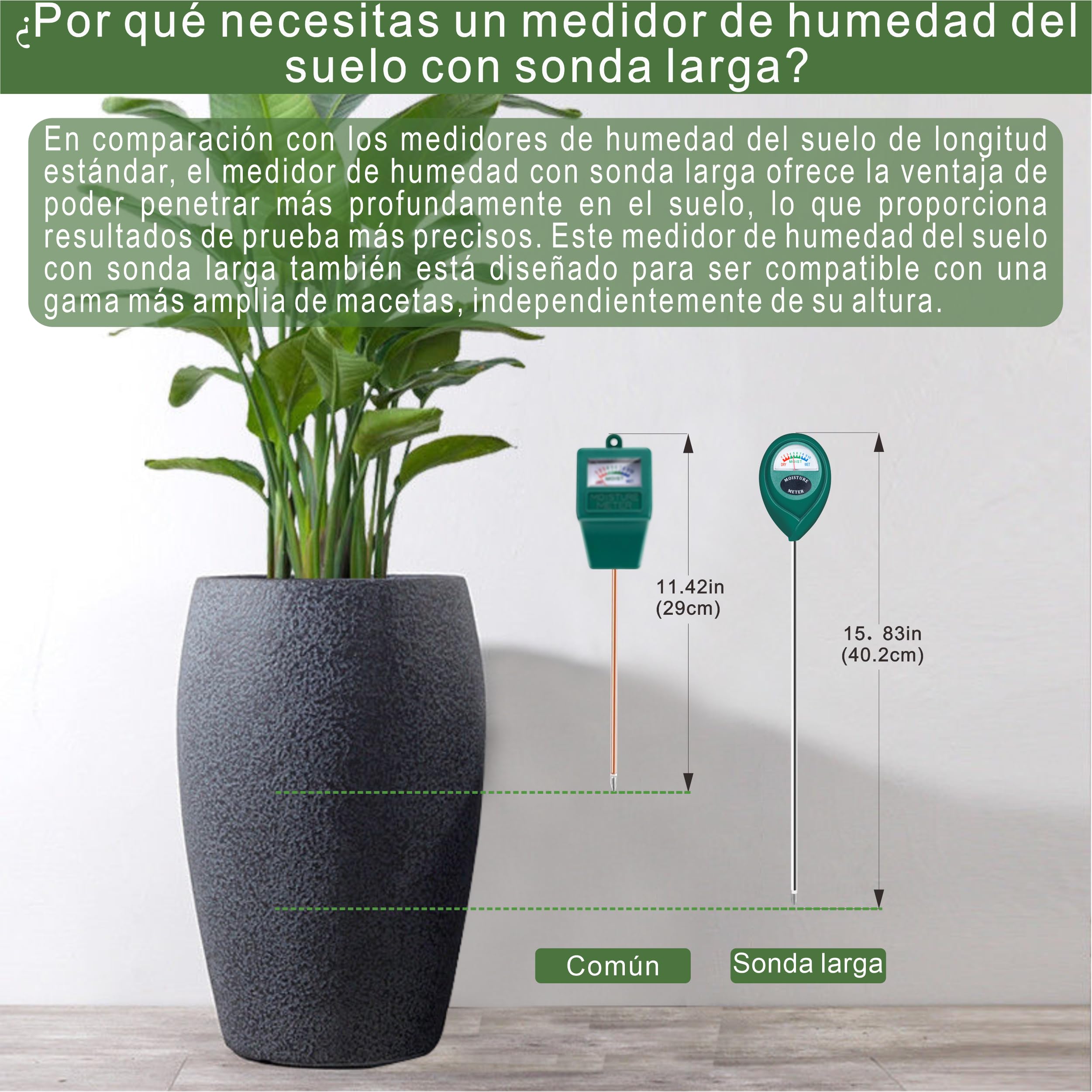 XLUX Medidor de Humedad de Suelo de Uso Profundo, Sensor indicador de Monitor de Agua, higrómetro para Plantas Grandes de Interior y Exterior, Flores, jardinería, Agricultura