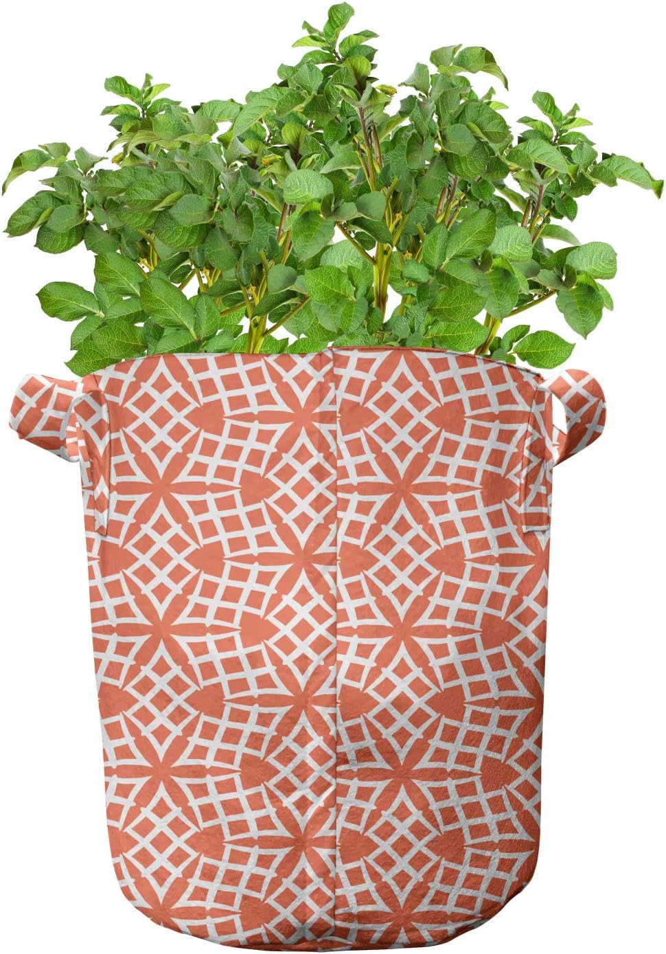 Lunarable Coral Grow Bags 5-Pack, Mosaic Flower and Star Lines, Heavyduty Fabric Pots with Handles for Plants, 7 Gallon, Dark Coral