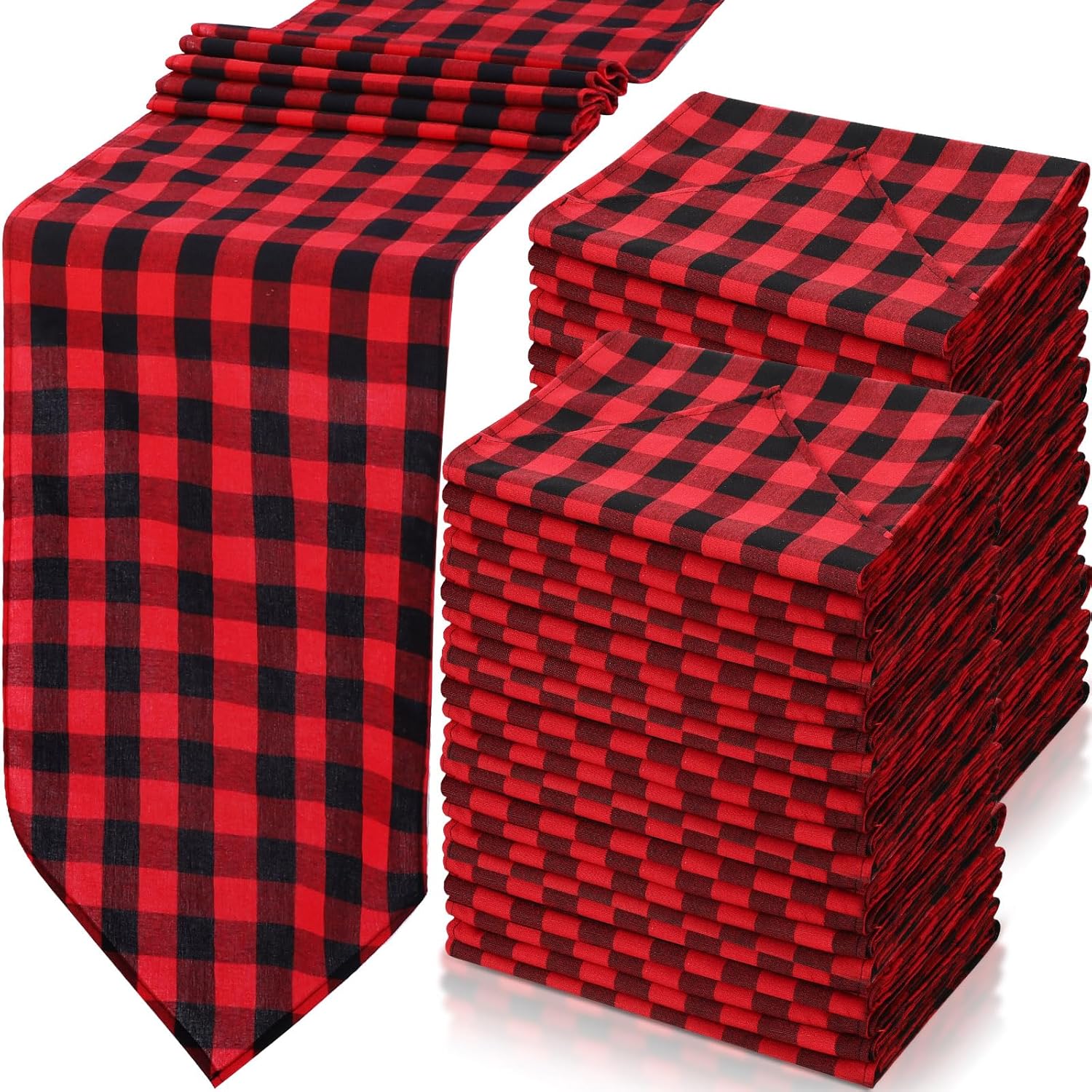 Buryeah 24 Pcs Xmas Buffalo Check Table Runners, 72 x 12