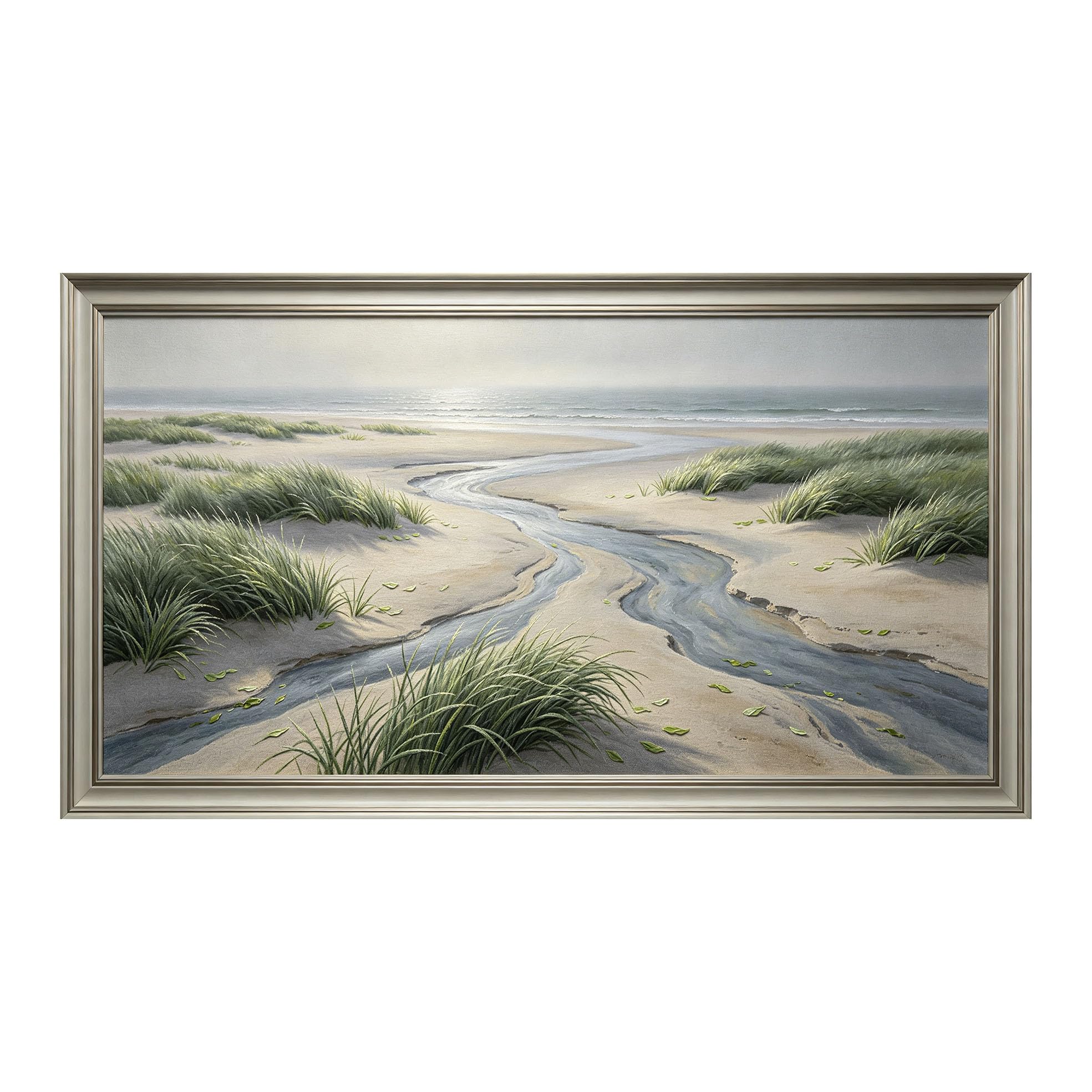 Yzpallescene 3D Framed Wall Art 50cm×100cm Coastal Seascape Oil Painting Panoramic Realistic Large Size SelfAdhesive Removable Wall Decor Prints Artwork for Living Room Bedroom Office