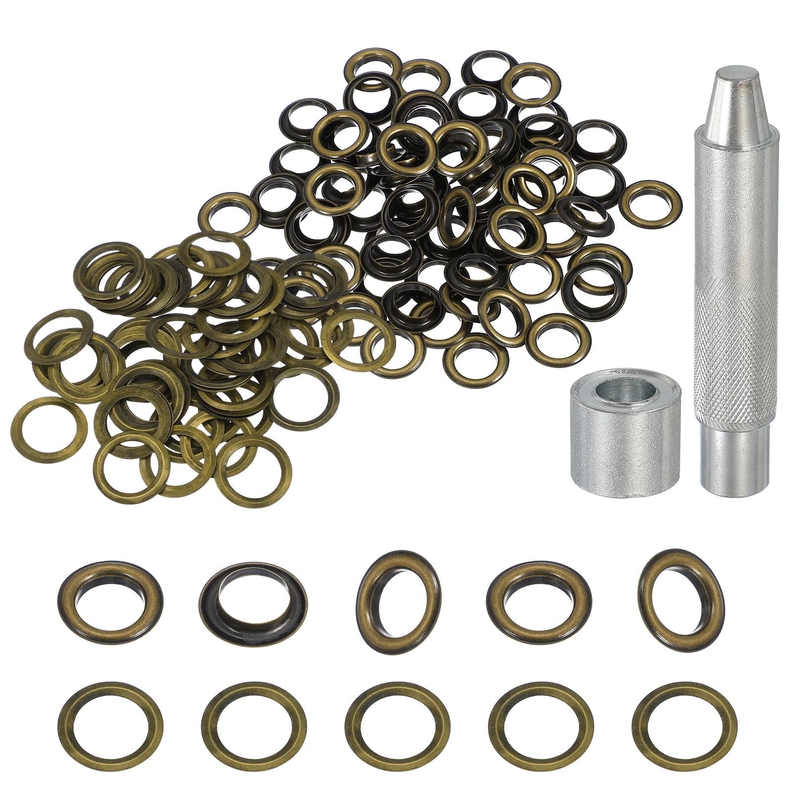 sourcing map 80Set Grommets Eyelets 14mm Copper Eyelets Kit with Washers & Setting Tool for Fabric Curtain Tarps Leather Belt Shoes Bag DIY, Bronze