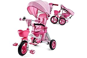 7-in-1 Folding Tricycle for 1 Year-Old Babies - Pink