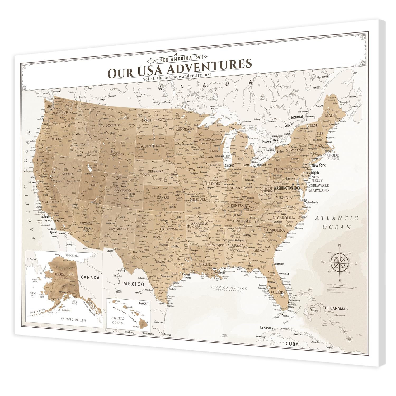 IPIC Vintage US Travel Map with Pins, USA Map Pin Board, Size 40x30 in